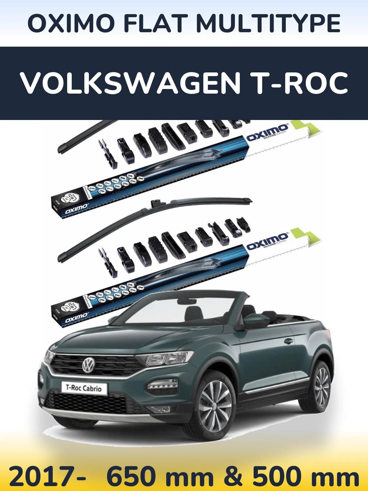 Front wiper blade set Oximo Flat MultiTypee 650 & 500 мм for Volkswagen T-Roc 2017-2026