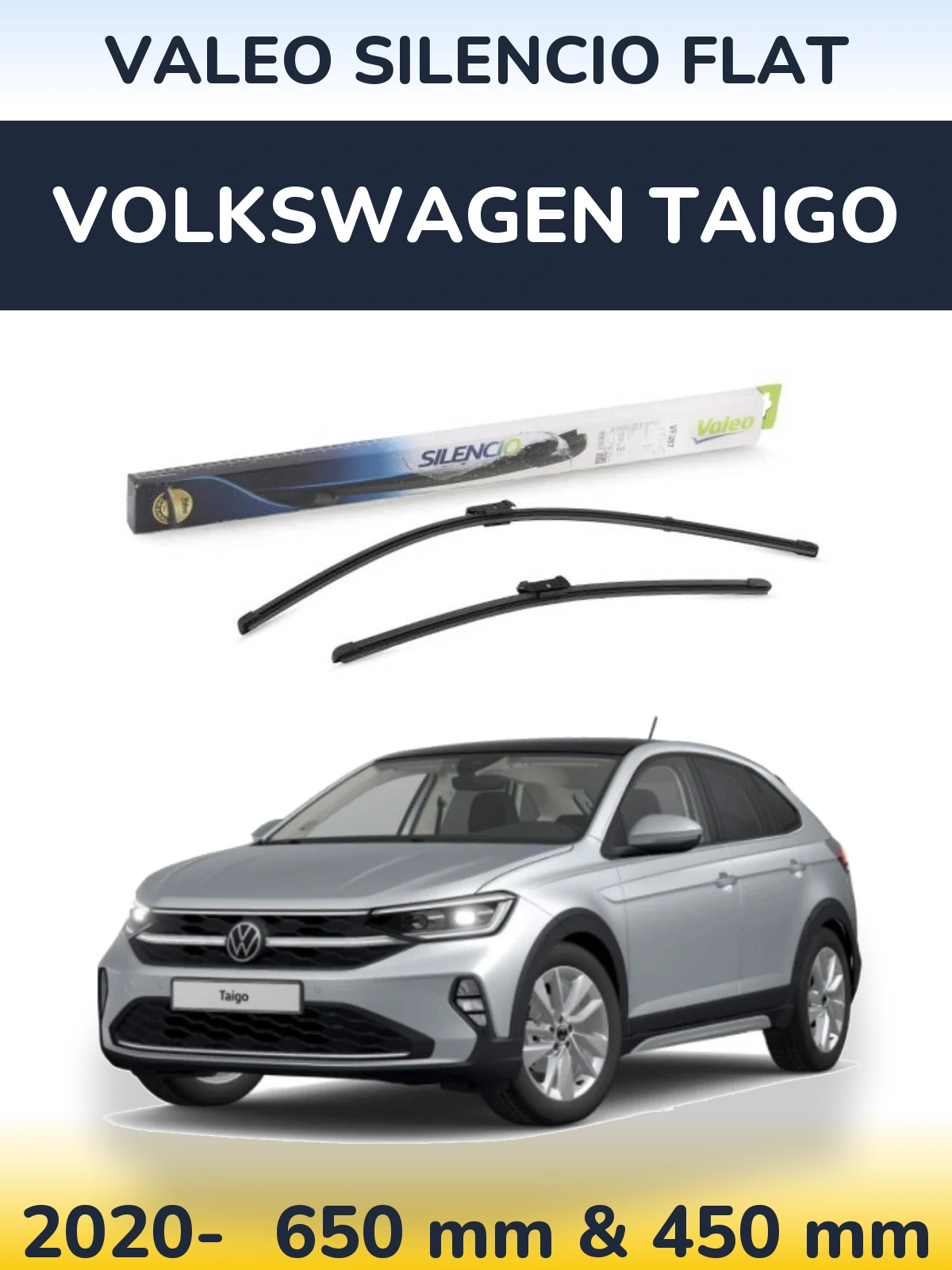 Front wiper blade set Valeo Silencio Flat 650 & 450 мм for Volkswagen Taigo 2020-2026