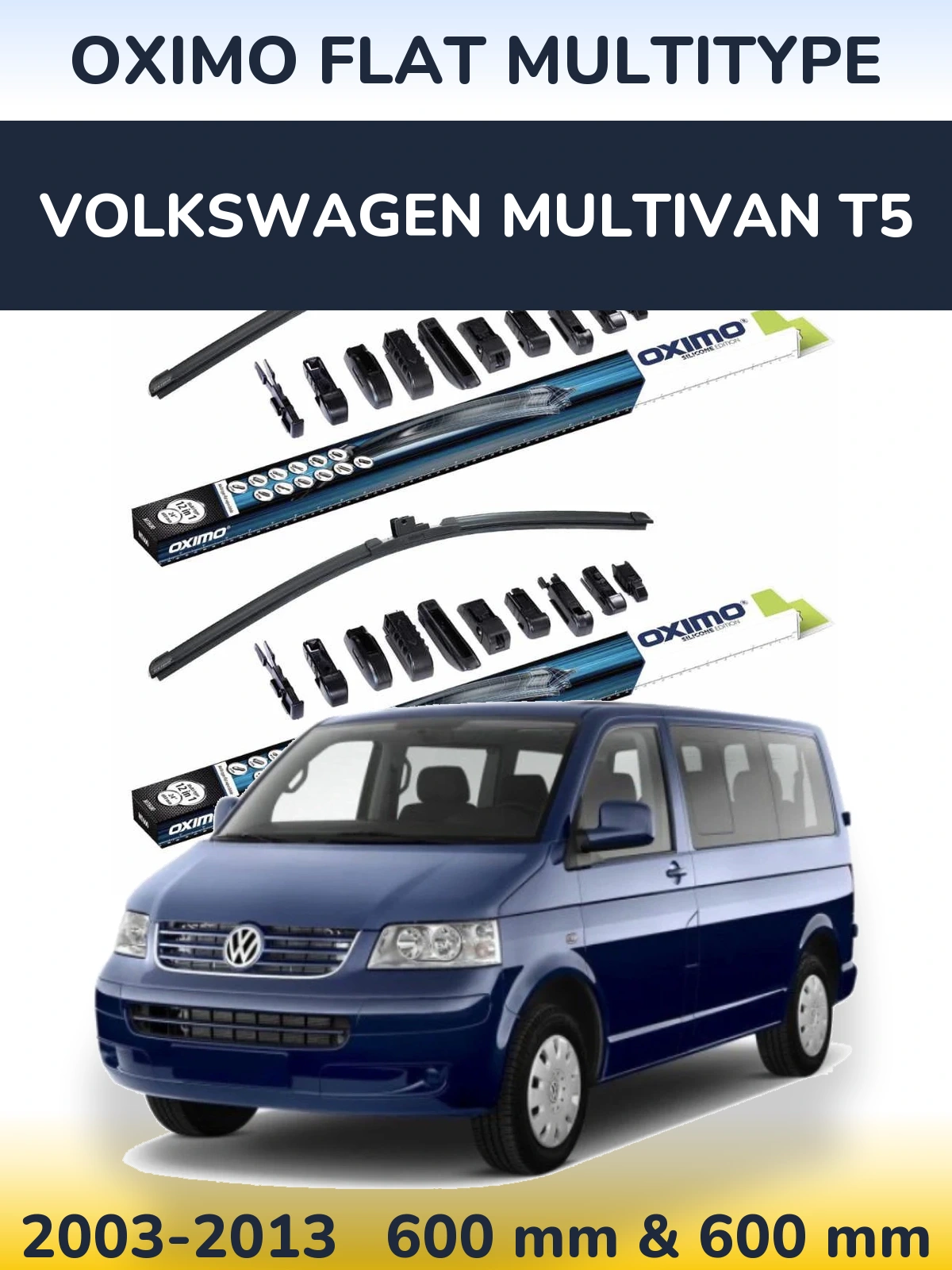 Комплект передних дворников Oximo Flat MultiТипe 600 & 600 мм для Volkswagen Multivan T5 2003-2013