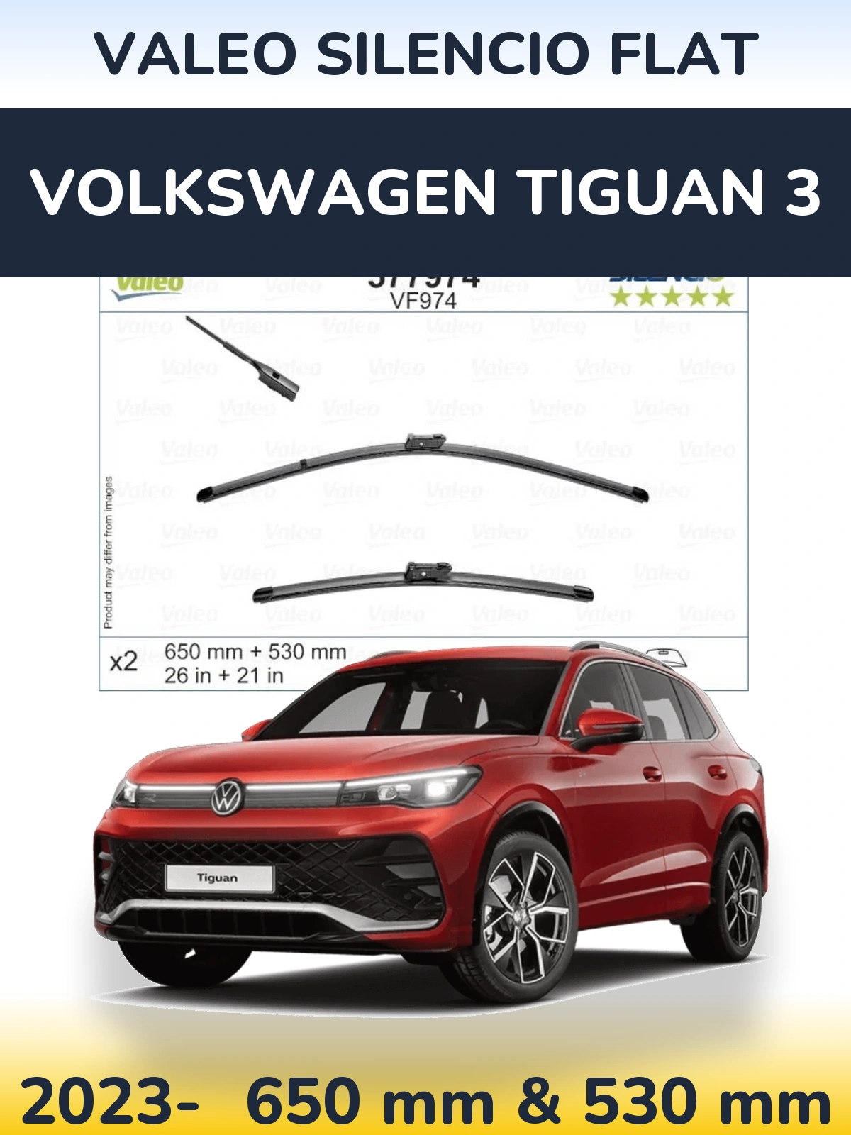 Front wiper blade set Valeo Silencio Flat 650 & 530 мм for Volkswagen Tiguan 3 2023-2026