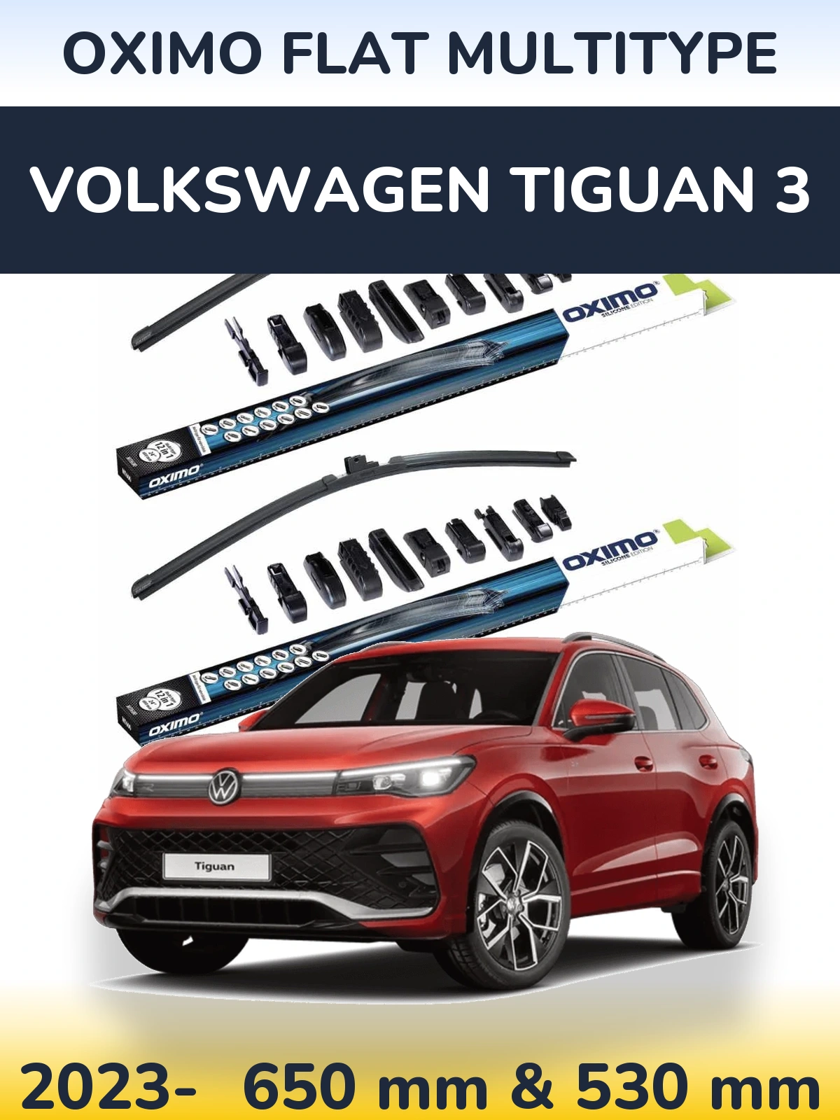 Komplet przednich wycieraczek Oximo Flat MultiType 650 & 530 mm do Volkswagen Tiguan 3 2023-2026