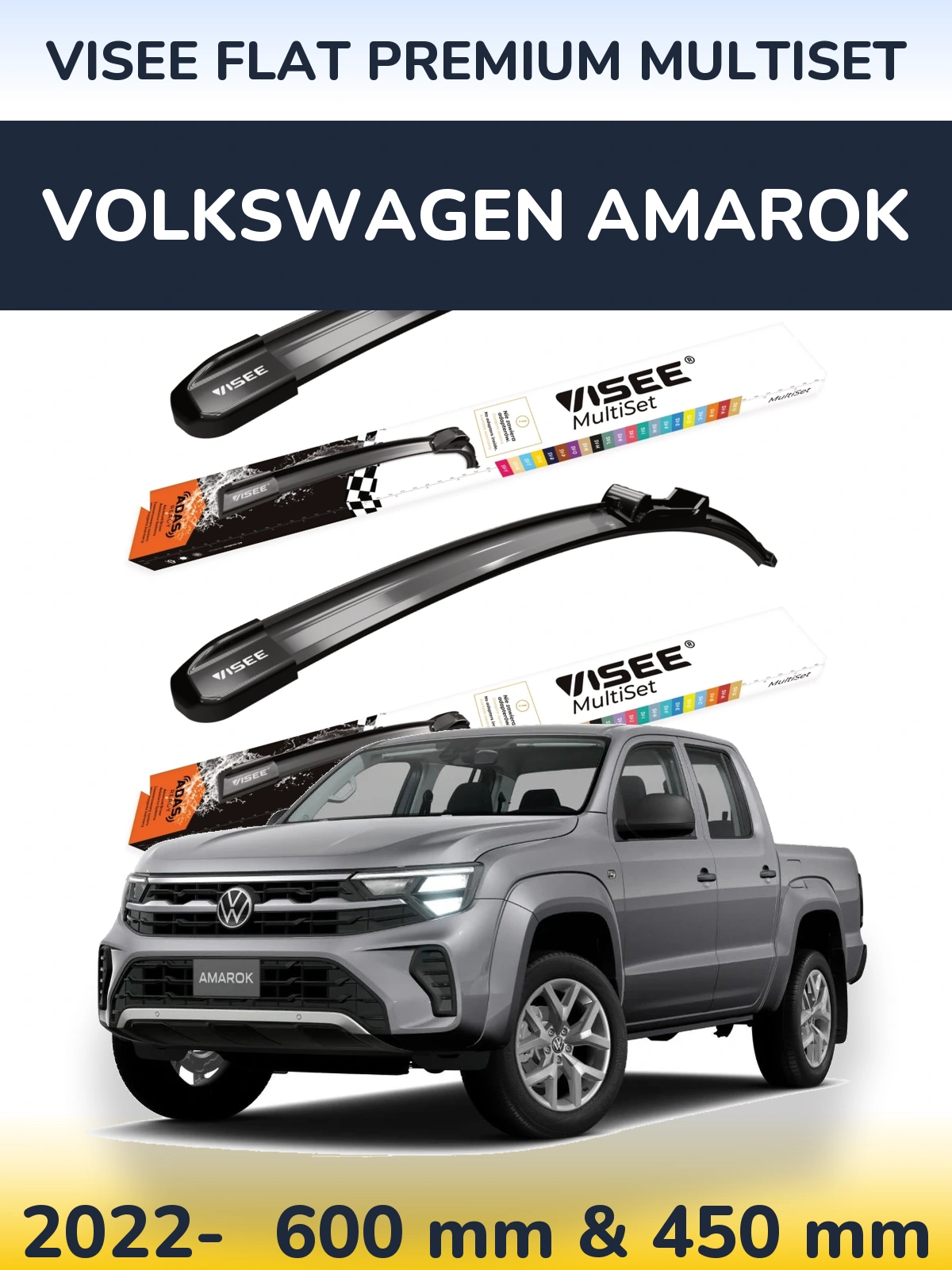 Front wiper blade set VISEE FLAT PREMIUM MultiSet 600 & 450 mm for Volkswagen Amarok 2022-2026