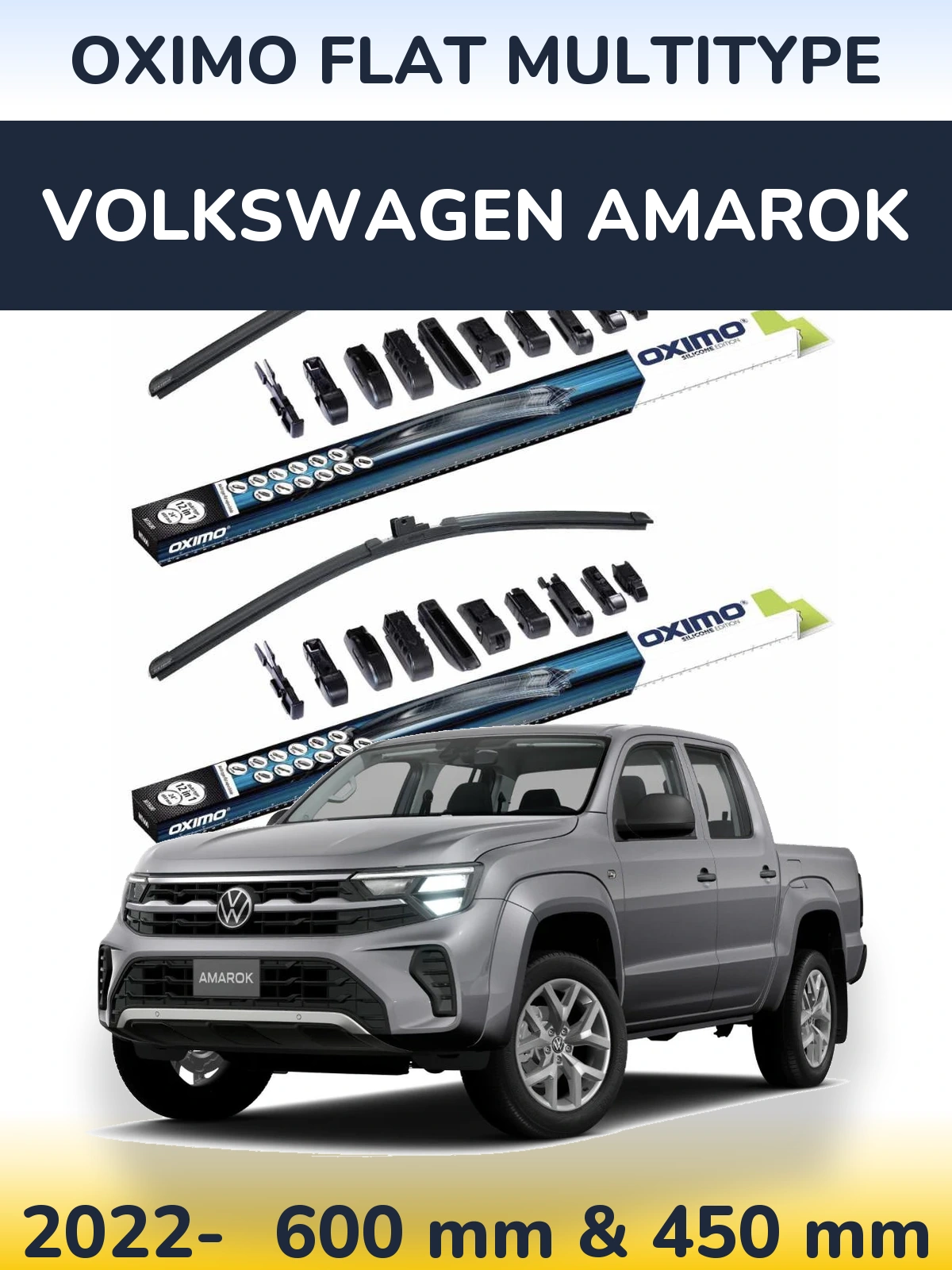 Front wiper blade set Oximo Flat MultiTypee 600 & 450 мм for Volkswagen Amarok 2022-2026