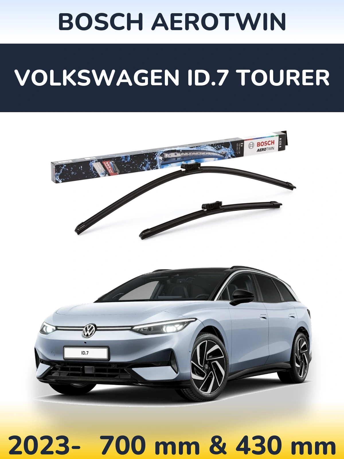 Front wiper blade set BOSCH AeroTwin 700 & 425 мм for Volkswagen ID.7 Tourer 2023-2026