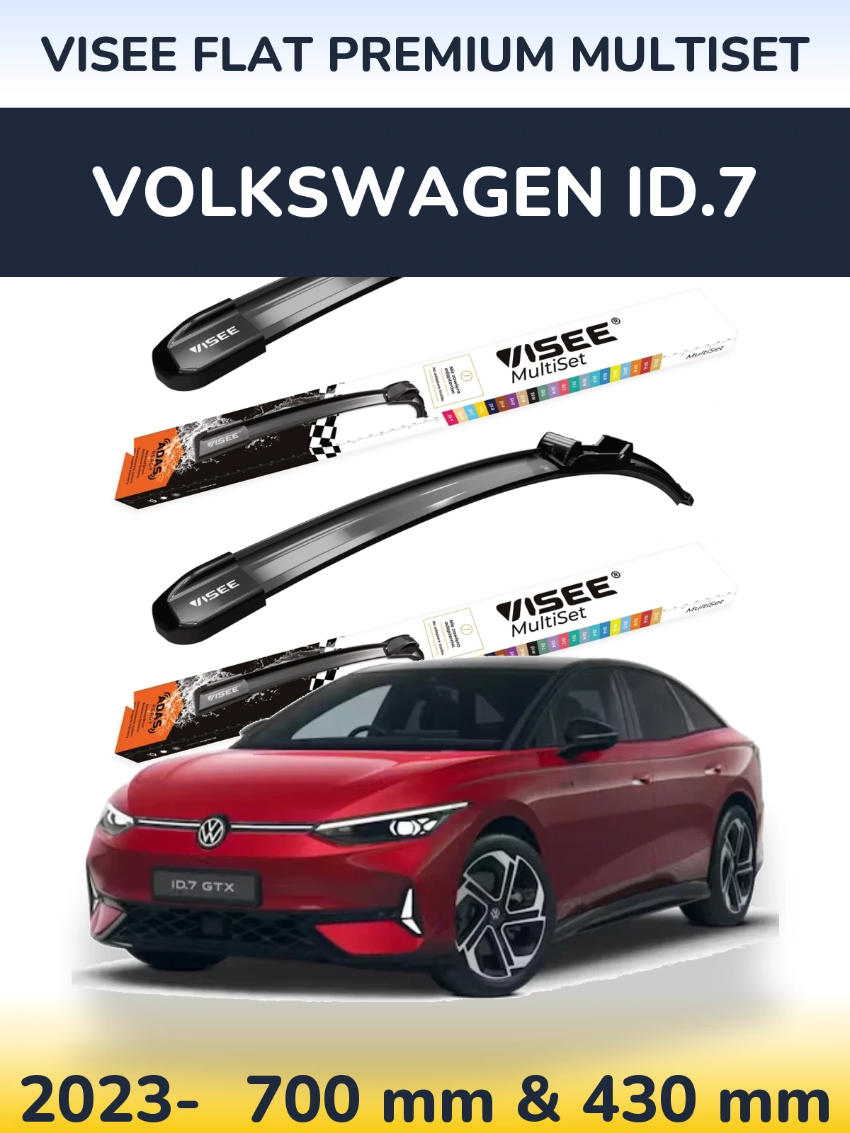 Front wiper blade set VISEE FLAT PREMIUM MultiSet 700 & 430 мм for Volkswagen ID.7 2023-2026