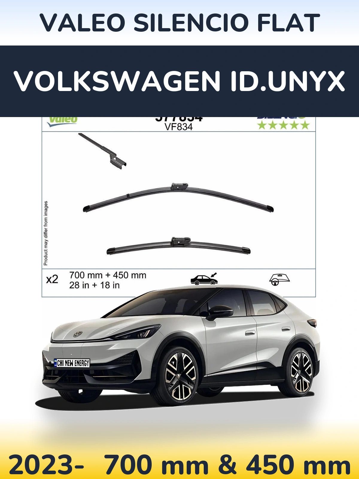 Front wiper blade set Valeo Silencio Flat 700 & 450 mm for Volkswagen ID.UNYX 2023-2026