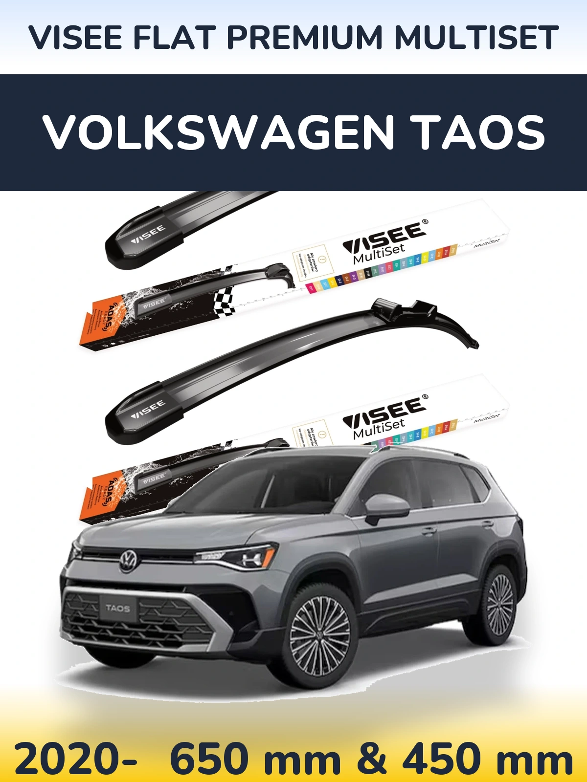 Komplet przednich wycieraczek VISEE FLAT PREMIUM MultiSet 650 & 450 mm do Volkswagen Taos 2020-2026