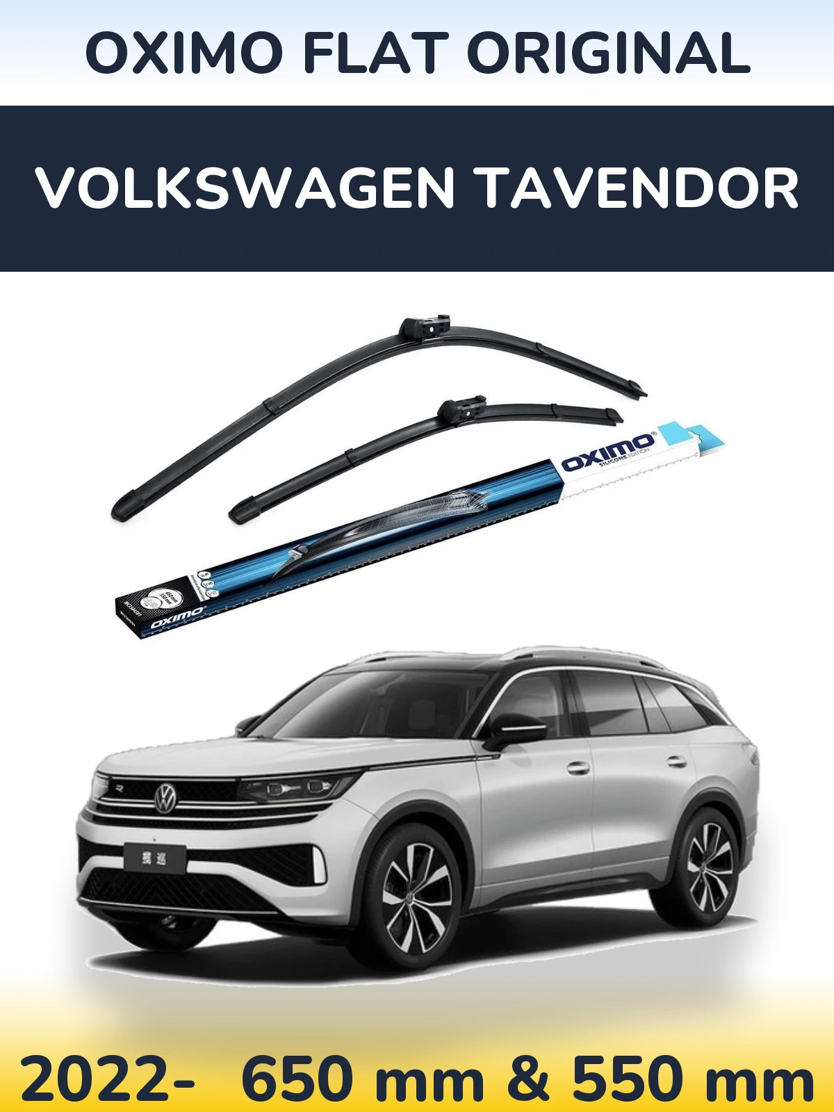 Front wiper blade set Oximo Flat Original 650 & 550 мм for Volkswagen Tavendor 2022-2026