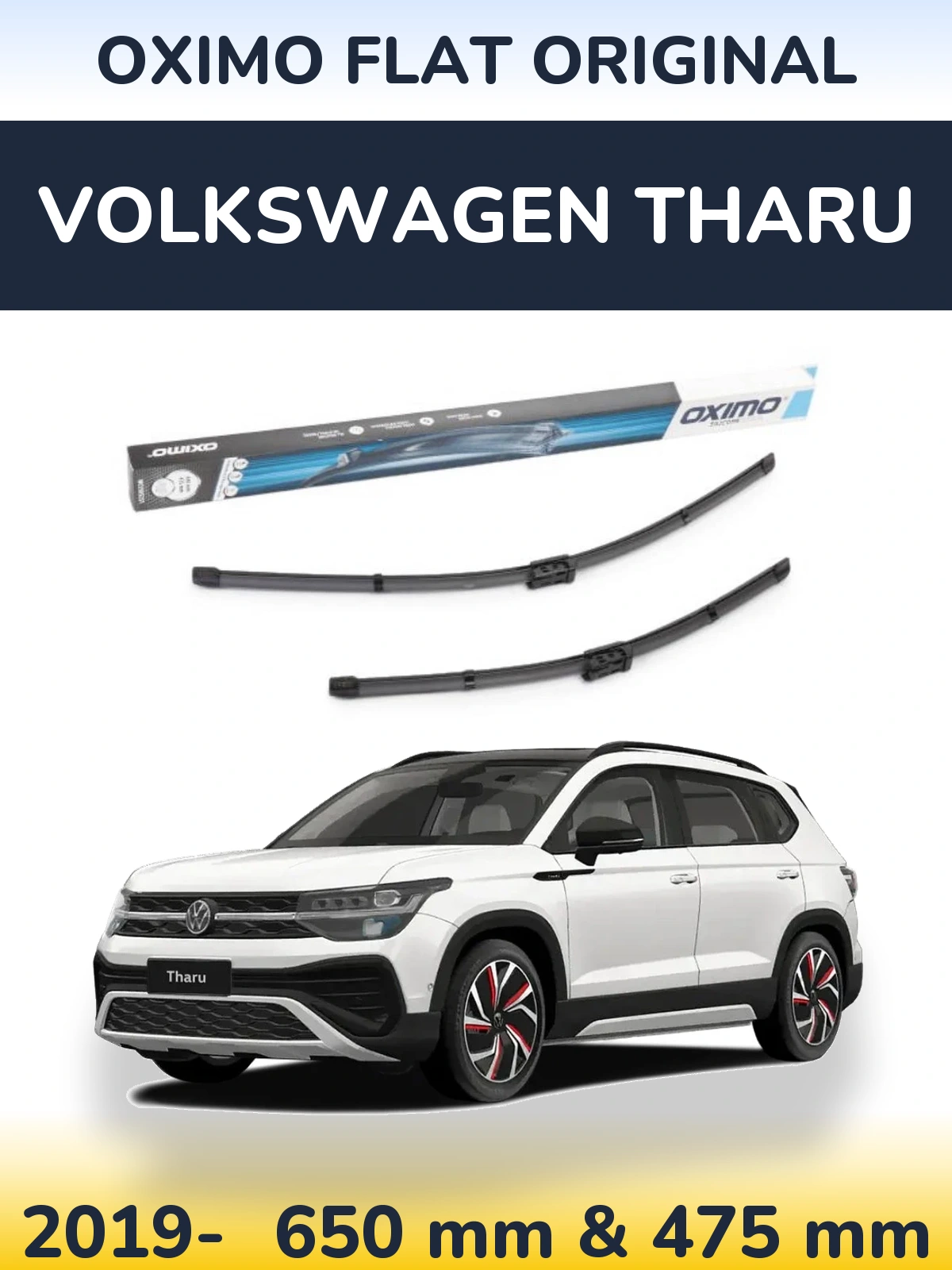 Комплект передних дворников Oximo Flat Original 650 & 475 мм для Volkswagen Tharu 2019-2026