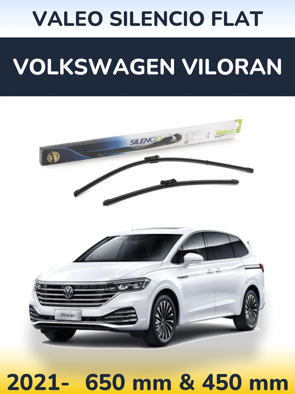 Front wiper blade set Valeo Silencio Flat 650 & 450 mm for Volkswagen Viloran 2021-2026