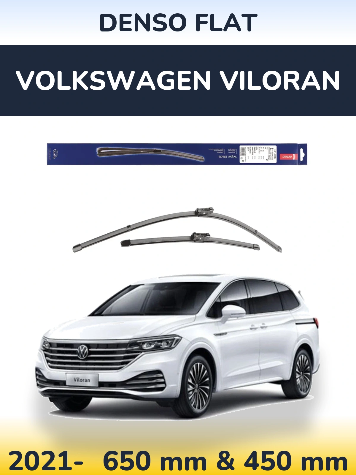 Front wiper blade set Denso Flat 650 & 450 мм for Volkswagen Viloran 2021-2026