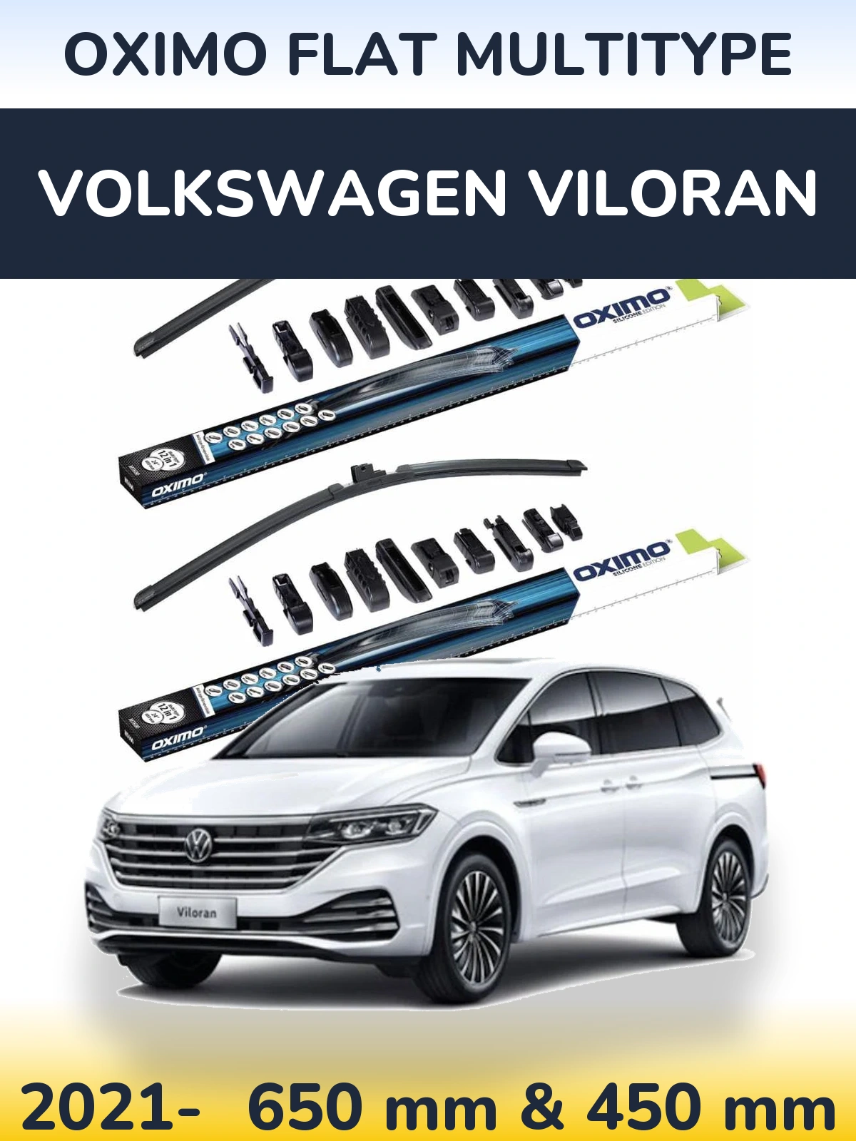 Front wiper blade set Oximo Flat MultiTypee 650 & 450 mm for Volkswagen Viloran 2021-2026