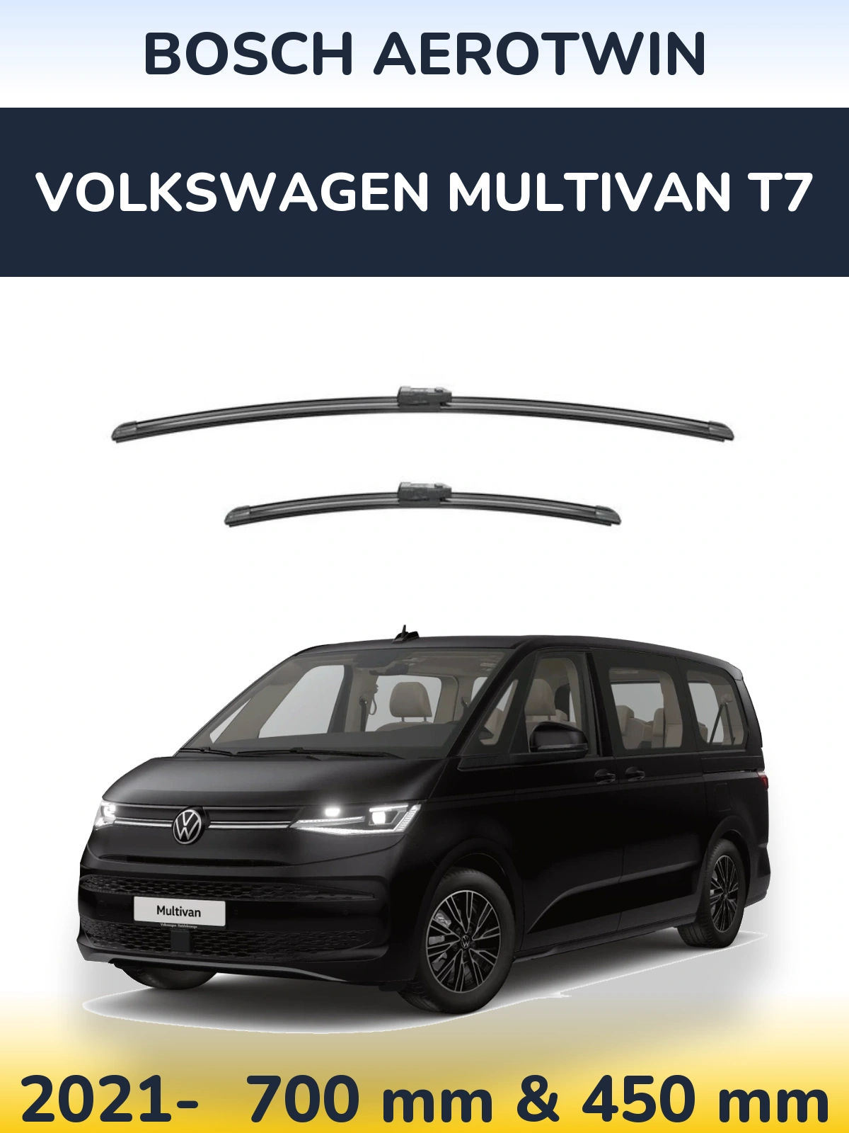 Комплект передніх щіток BOSCH AeroTwin 700 & 450 мм для Volkswagen Multivan T7 2021-2026