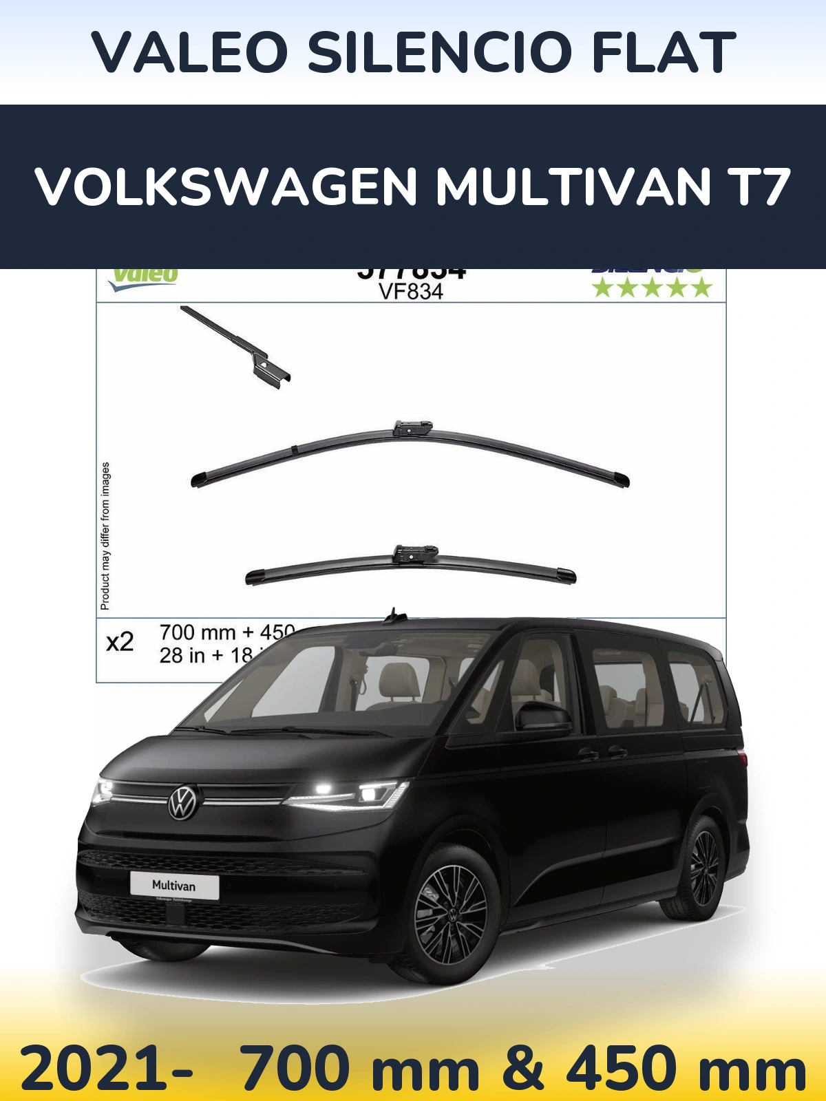 Комплект передніх щіток Valeo Silencio Flat 700 & 450 мм для Volkswagen Multivan T7 2021-2026