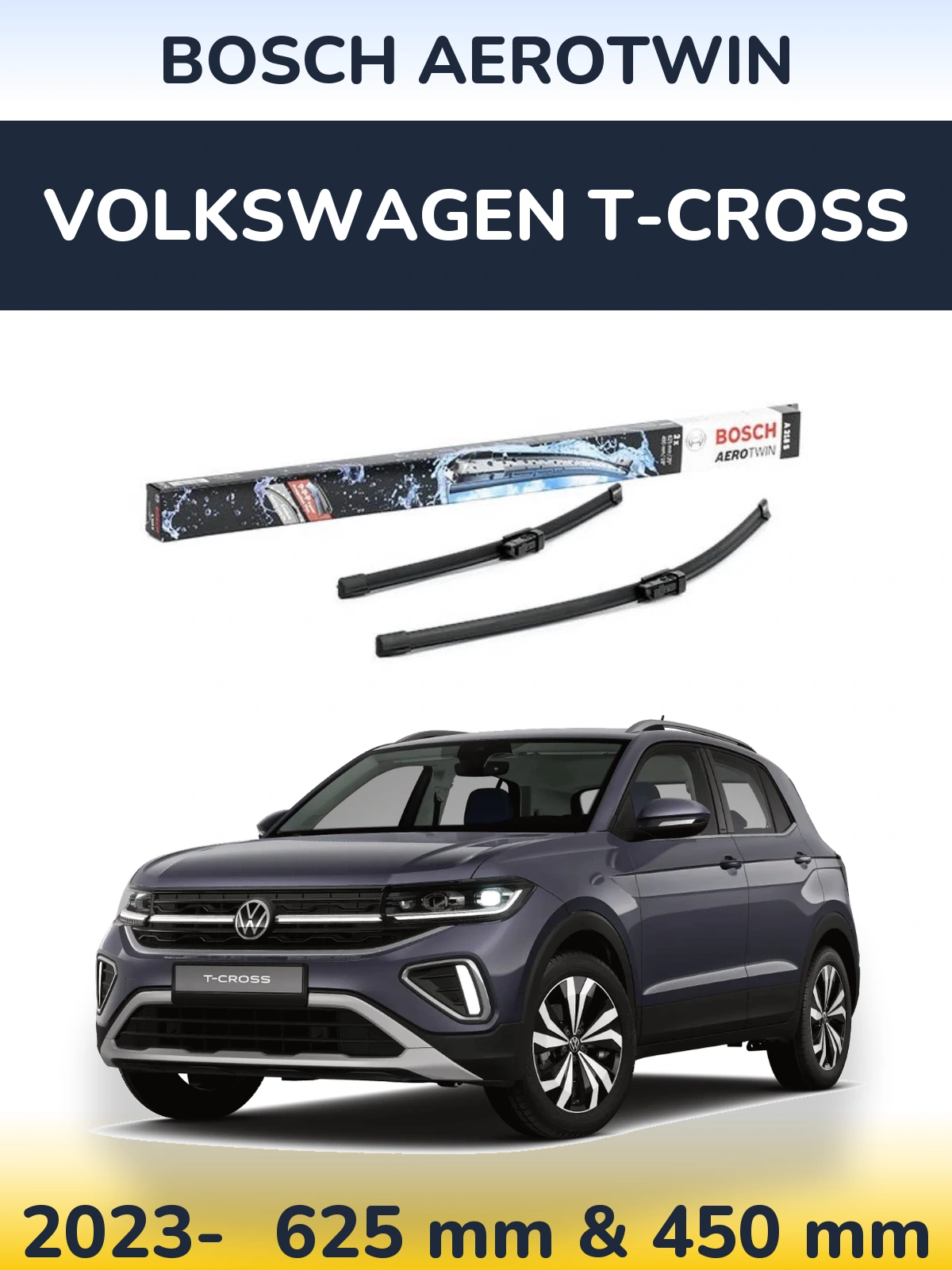 Front wiper blade set BOSCH AeroTwin 625 & 450 мм for Volkswagen T-Cross 2023-2026