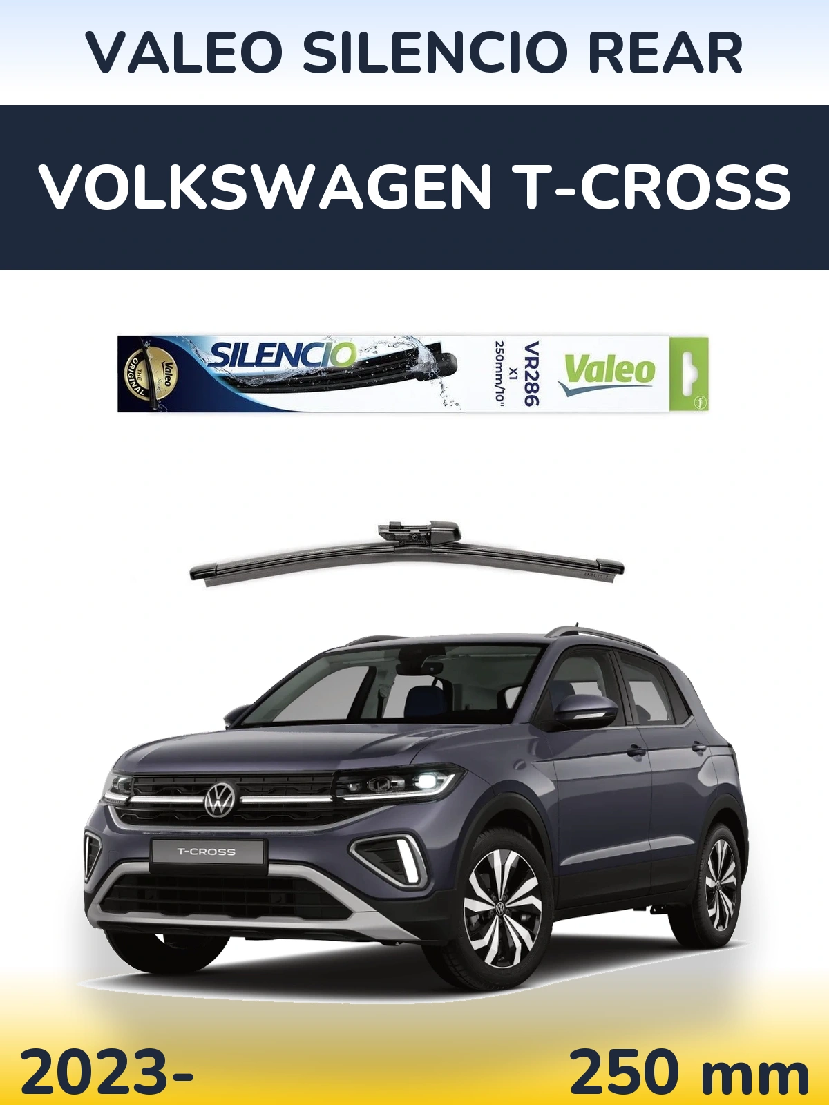 Rear wiper blade Valeo Silencio Rear 250 mm for Volkswagen T-Cross 2023-2026