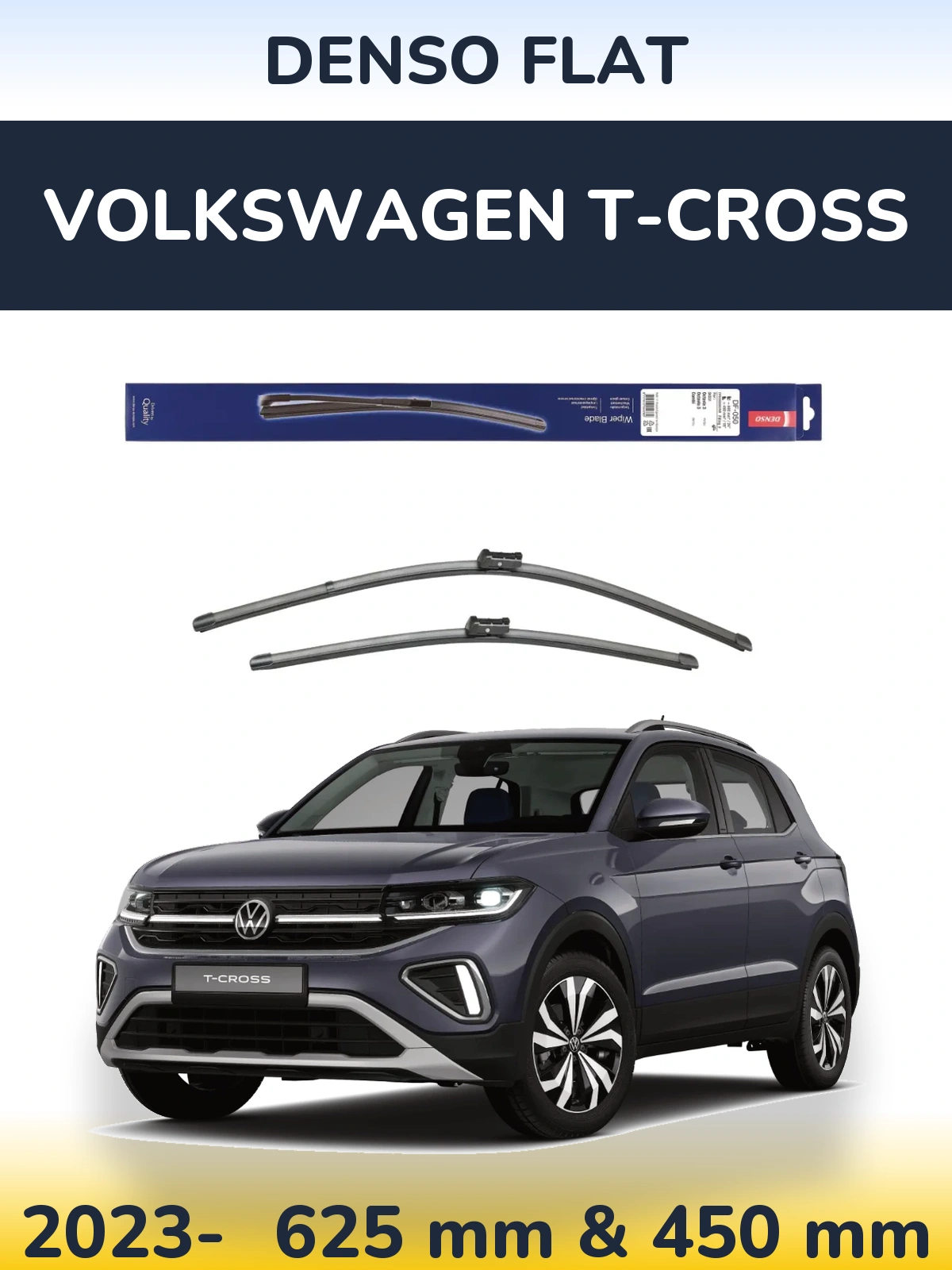 Front wiper blade set Denso Flat 600 & 450 мм for Volkswagen T-Cross 2023-2026