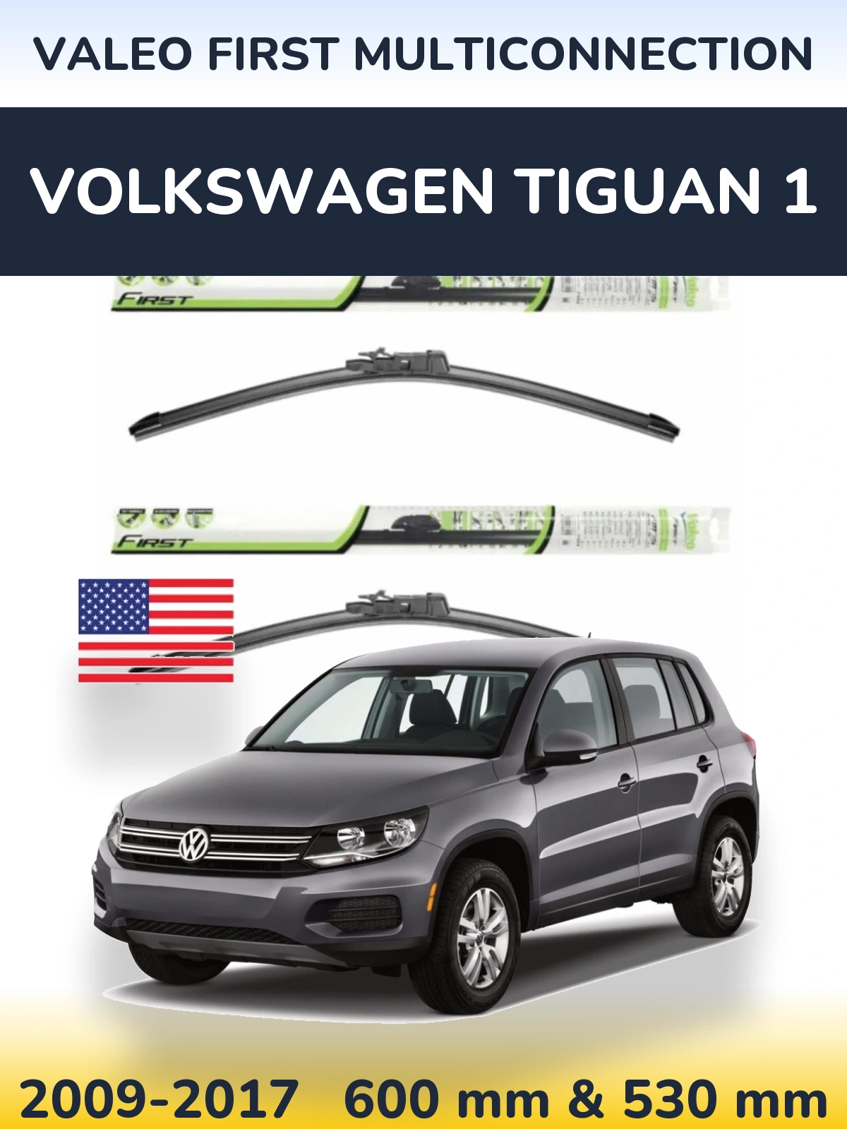 Комплект передних дворников Valeo First MultiConnection 600 & 530 мм для Volkswagen Tiguan 1 2009-2017