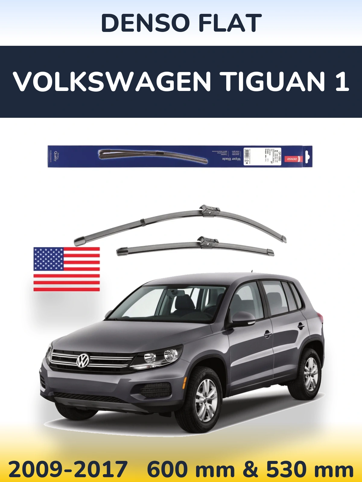 Комплект передних дворников Denso Flat 580 & 530 мм для Volkswagen Tiguan 1 2009-2017