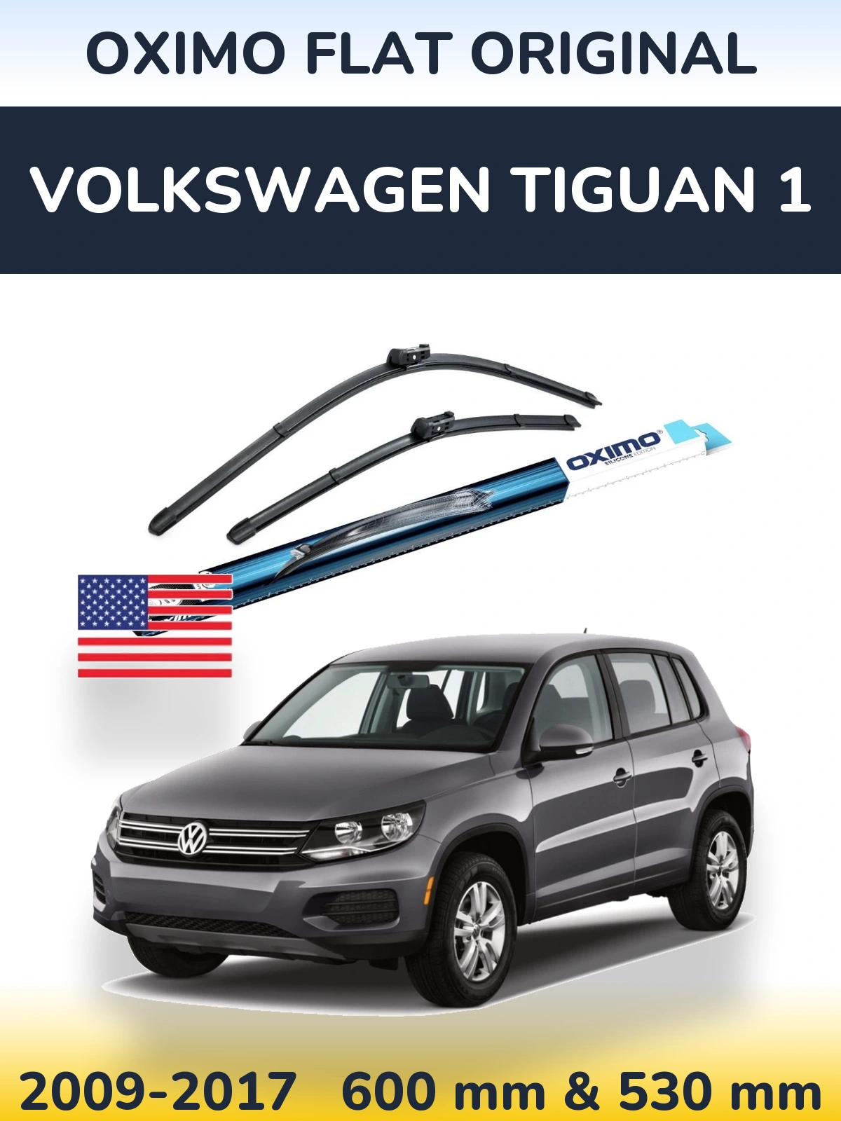 Front wiper blade set Oximo Flat Original 600 & 500 мм for Volkswagen Tiguan 1 2009-2017
