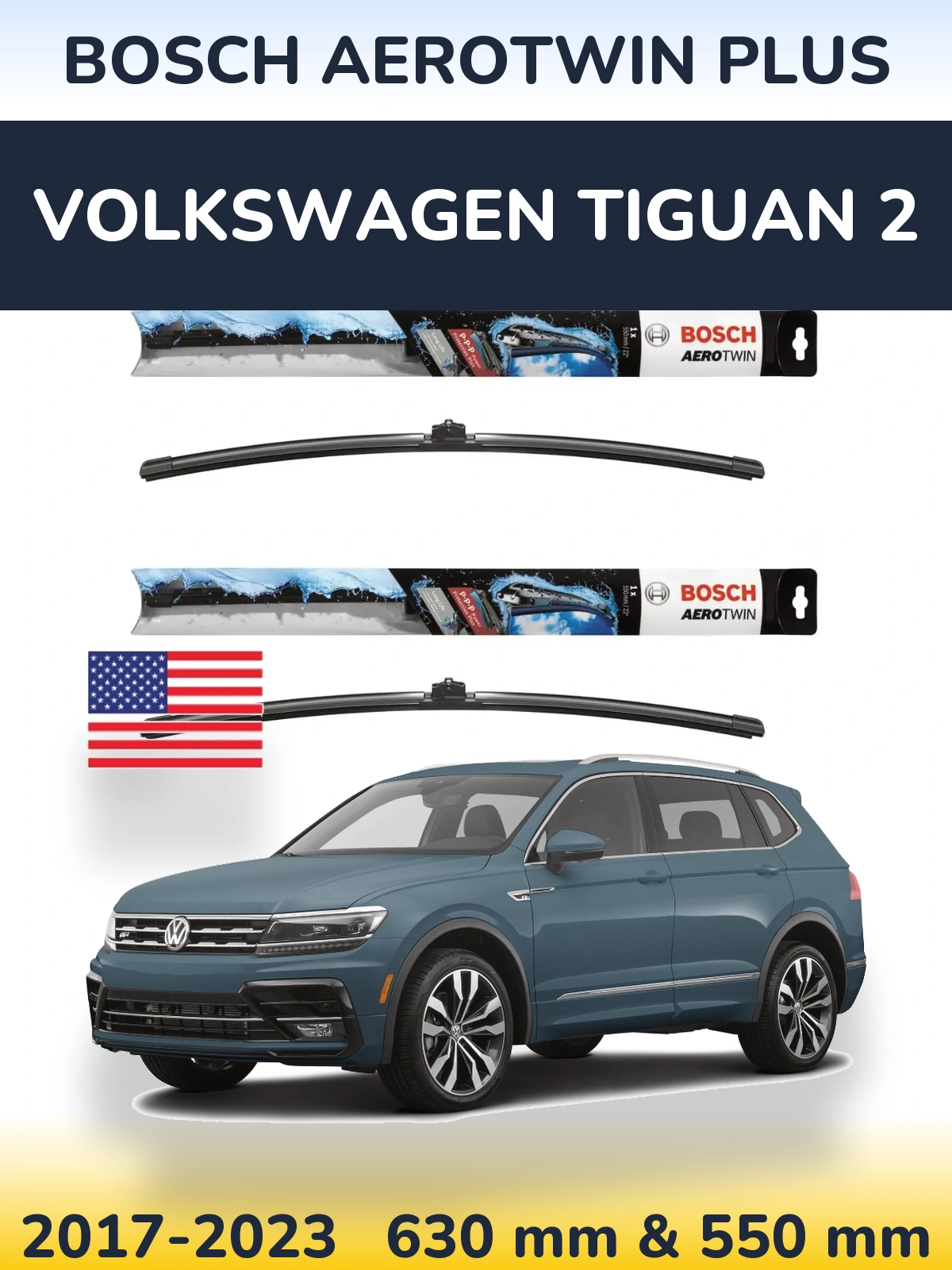 Front wiper blade set BOSCH AeroTwin Plus 600 & 550 мм for Volkswagen Tiguan 2 2017-2023