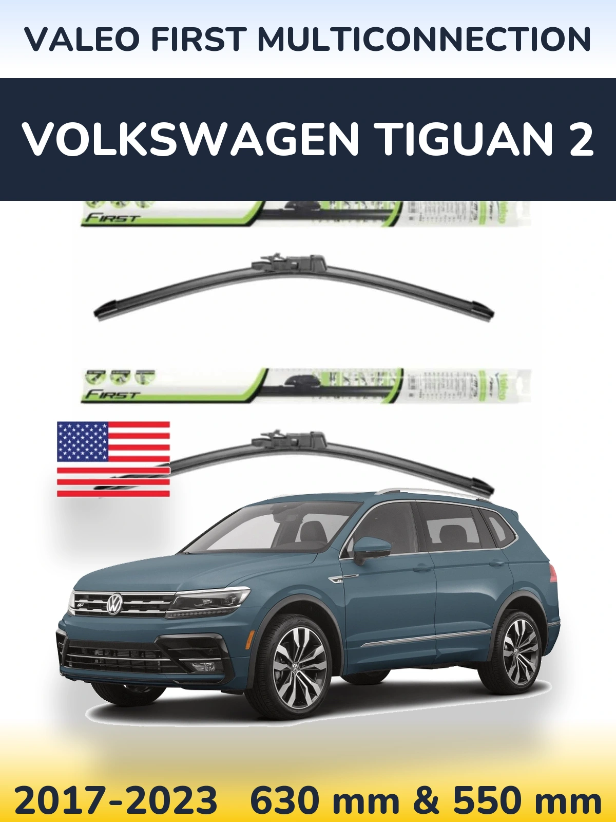 Front wiper blade set Valeo First MultiConnection 600 & 550 мм for Volkswagen Tiguan 2 2017-2023