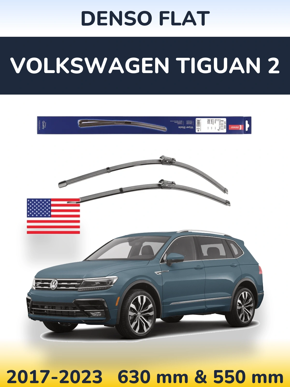 Front wiper blade set Denso Flat 630 & 550 мм for Volkswagen Tiguan 2 2017-2023