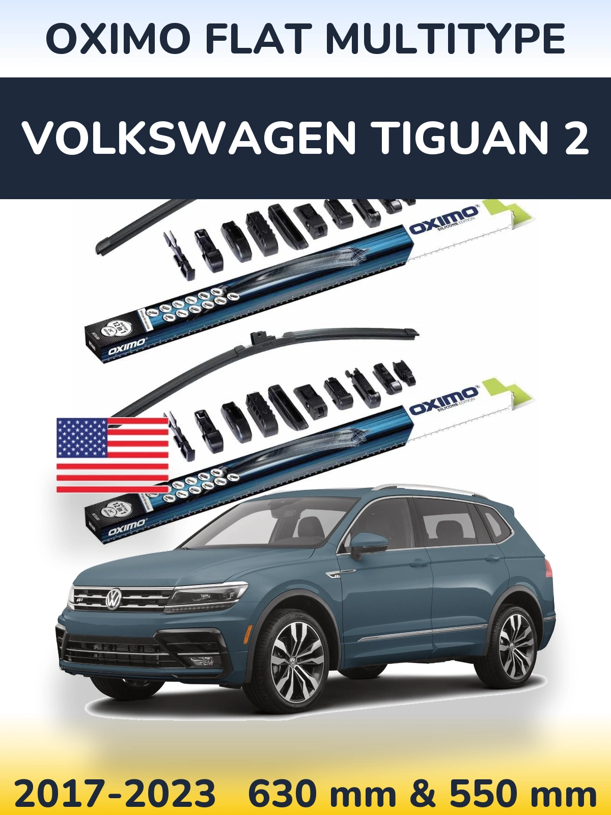 Front wiper blade set Oximo Flat MultiTypee 600 & 550 мм for Volkswagen Tiguan 2 2017-2023