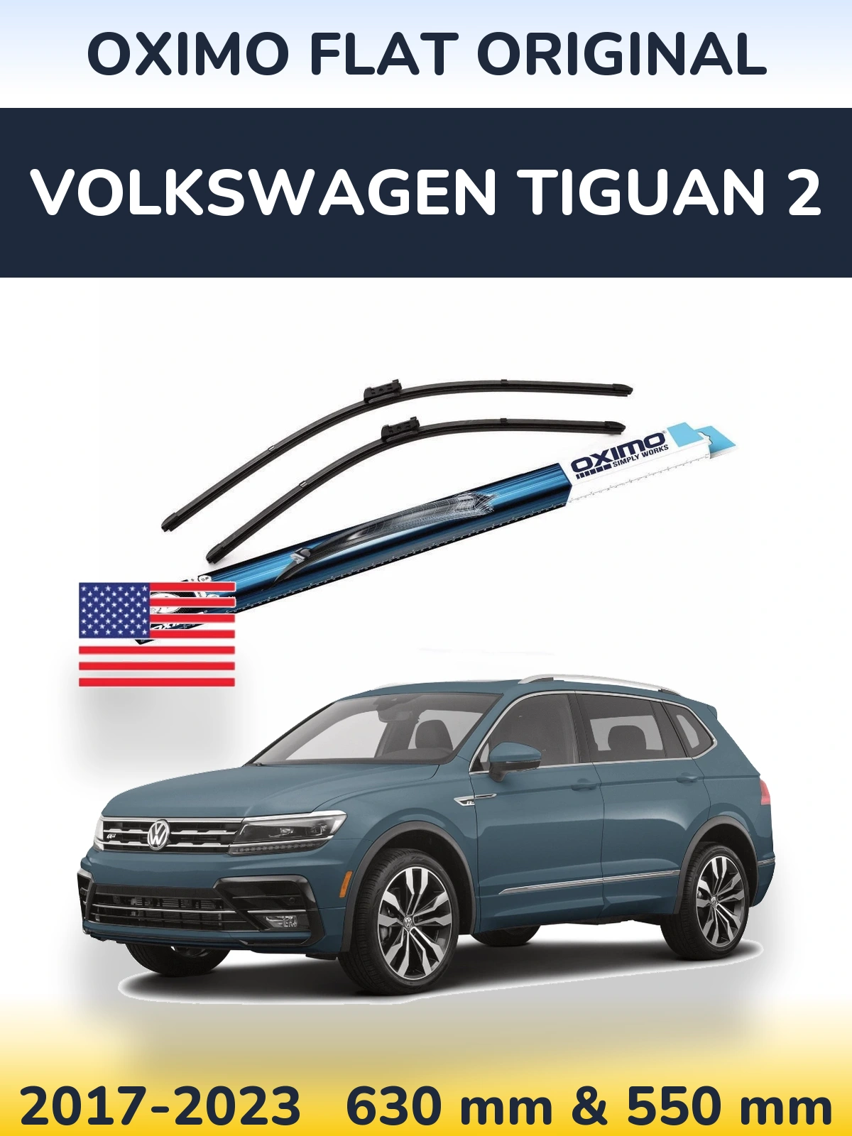 Комплект передніх щіток Oximo Flat Original 630 & 550 мм для Volkswagen Tiguan 2 2017-2023