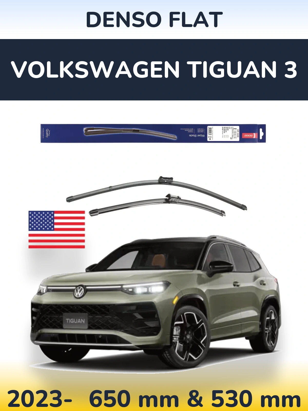 Front wiper blade set Denso Flat 640 & 520 мм for Volkswagen Tiguan 3 2023-2026