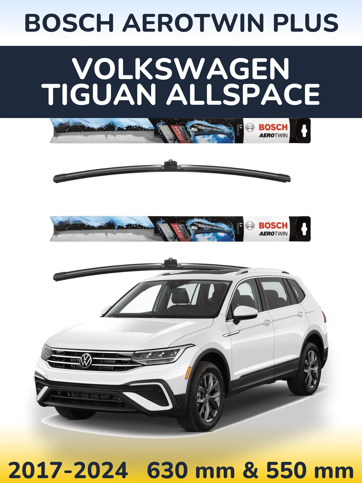 Комплект передніх щіток BOSCH AeroTwin Plus 600 & 550 мм для Volkswagen Tiguan Allspace 2017-2024