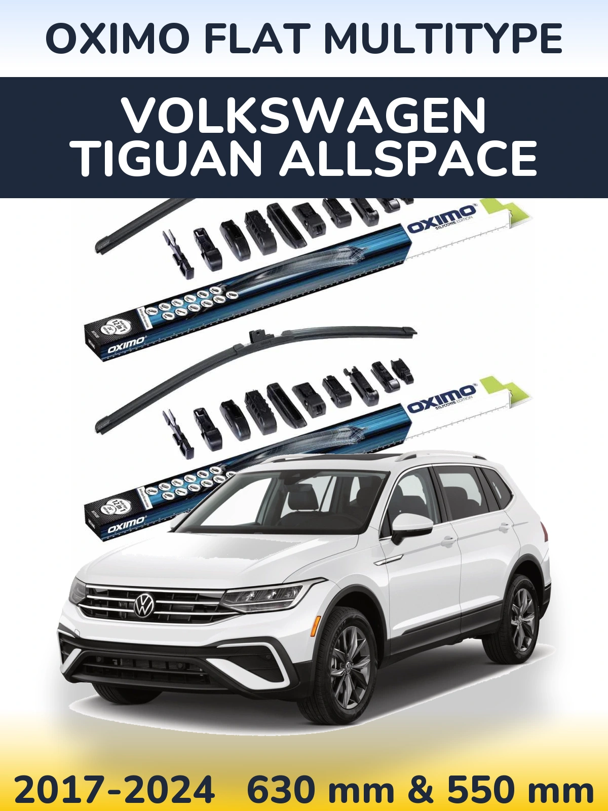Front wiper blade set Oximo Flat MultiTypee 600 & 550 мм for Volkswagen Tiguan Allspace 2017-2024