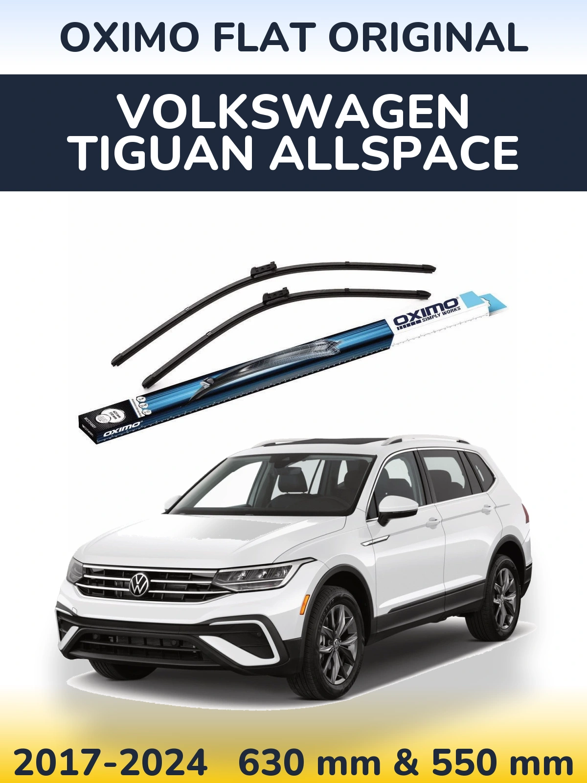 Front wiper blade set Oximo Flat Original 630 & 550 мм for Volkswagen Tiguan Allspace 2017-2024
