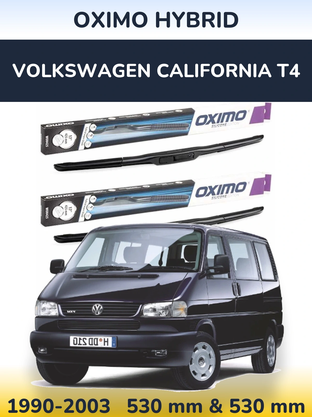 Front wiper blade set Oximo Hybrid 530 & 530 мм for Volkswagen California T4 1990-2003