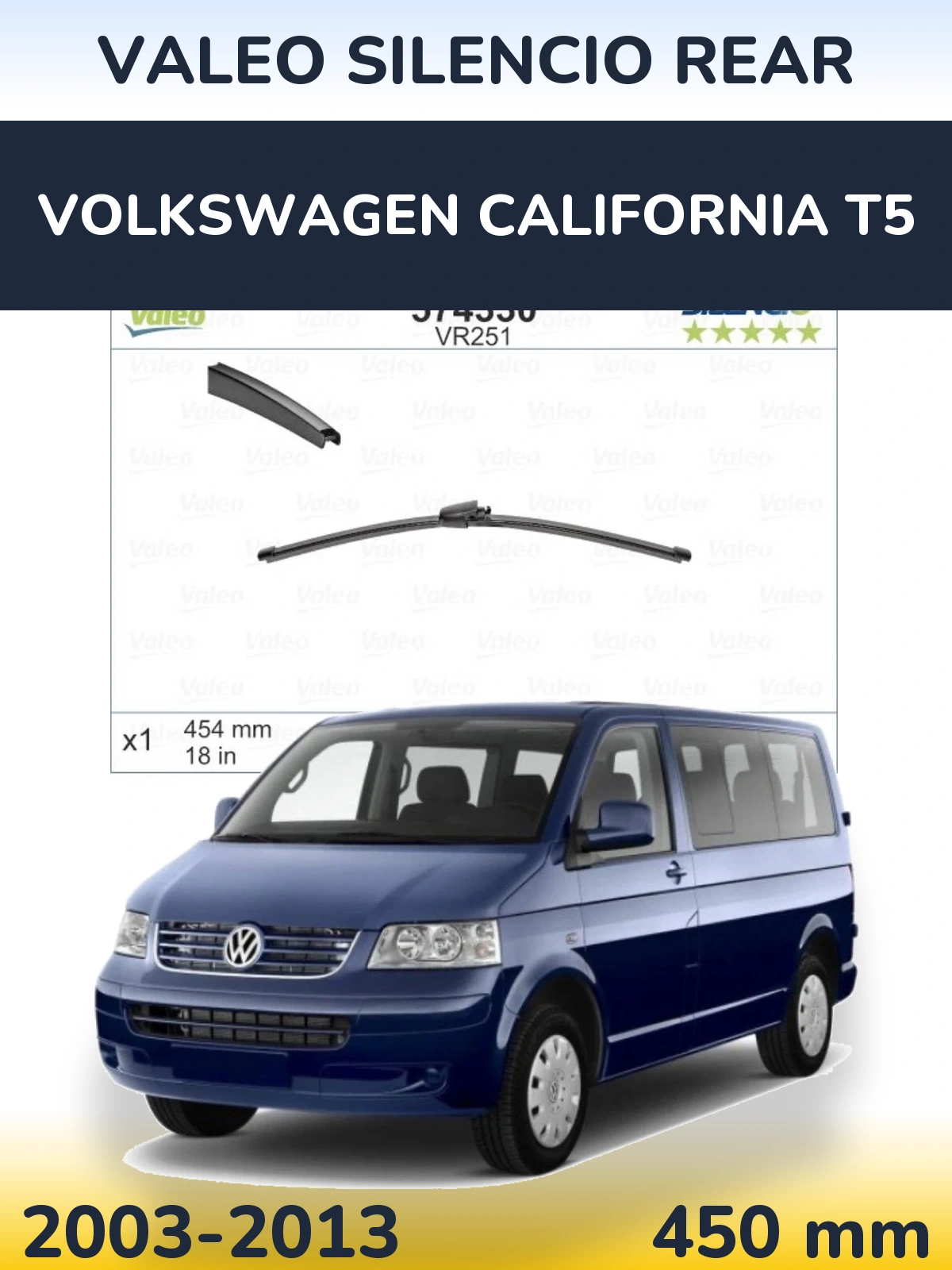 Rear wiper blade Valeo Silencio Rear 454 мм for Volkswagen California T5 2003-2013
