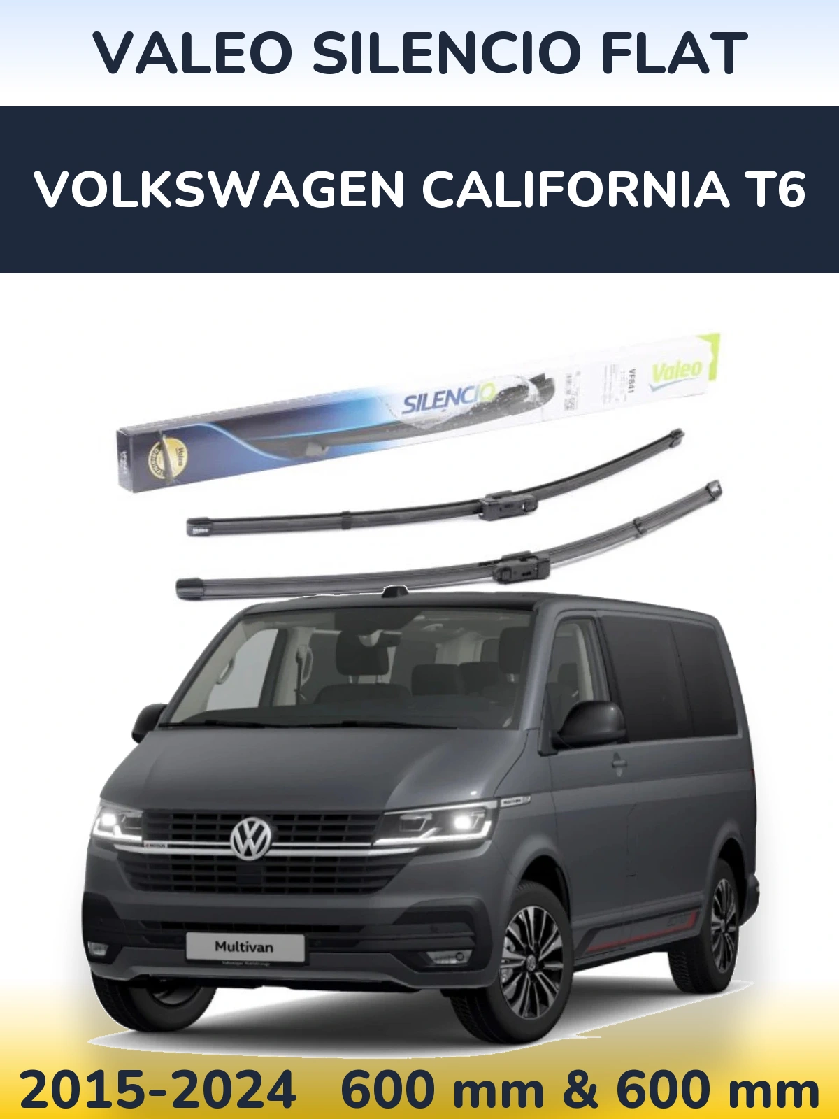 Комплект передних дворников Valeo Silencio Flat 600 & 600 мм для Volkswagen California T6 2015-2024