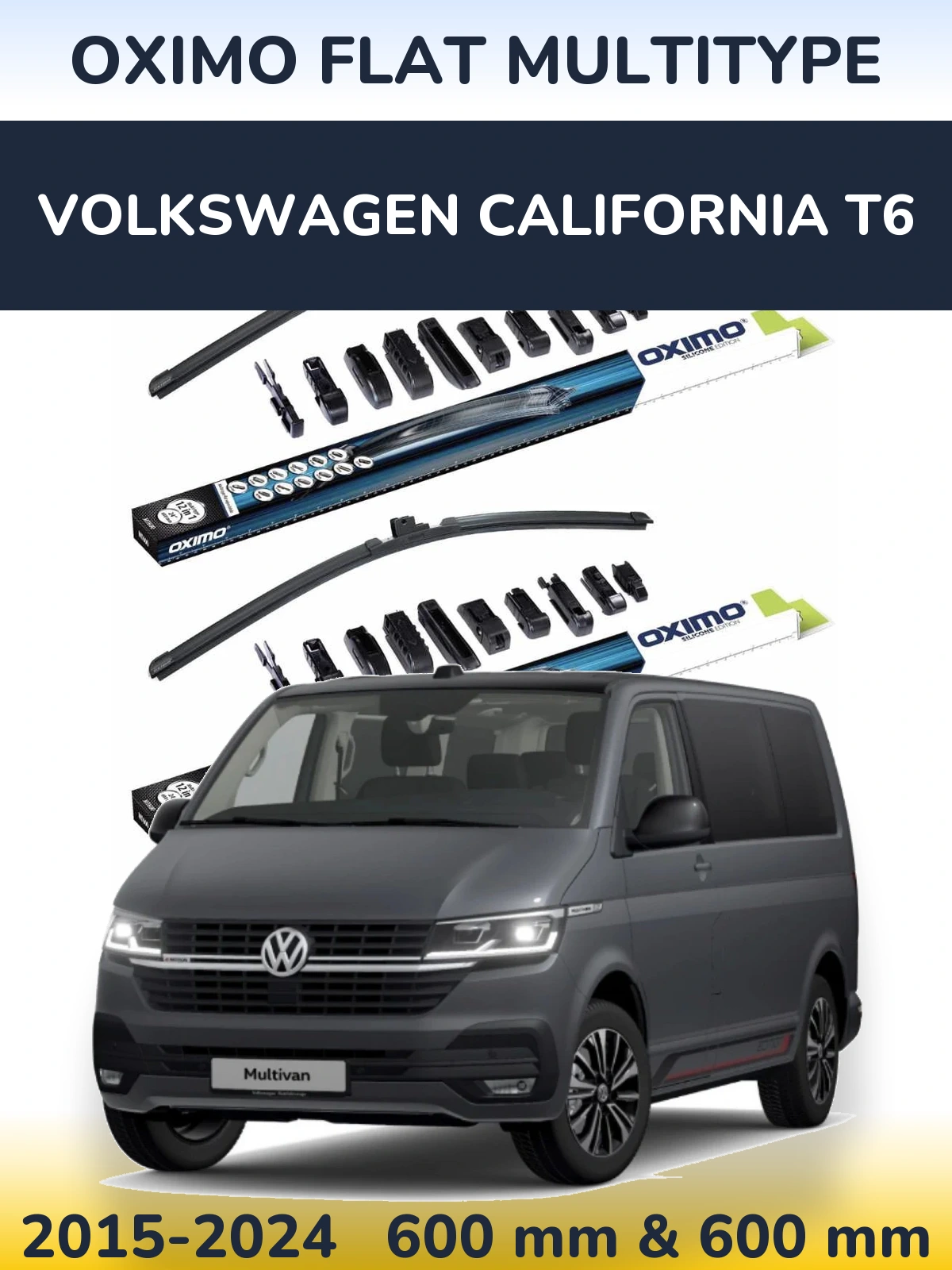 Front wiper blade set Oximo Flat MultiTypee 600 & 600 мм for Volkswagen California T6 2015-2024