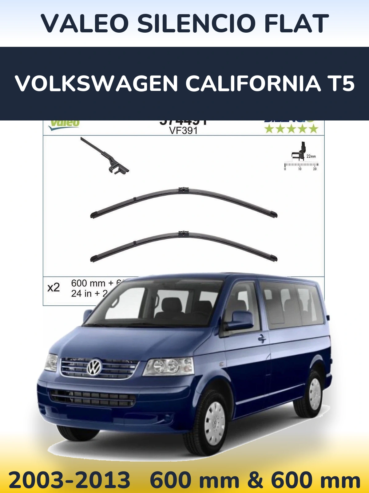 Komplet przednich wycieraczek Valeo Silencio Flat 600 & 600 mm do Volkswagen California T5 2003-2013