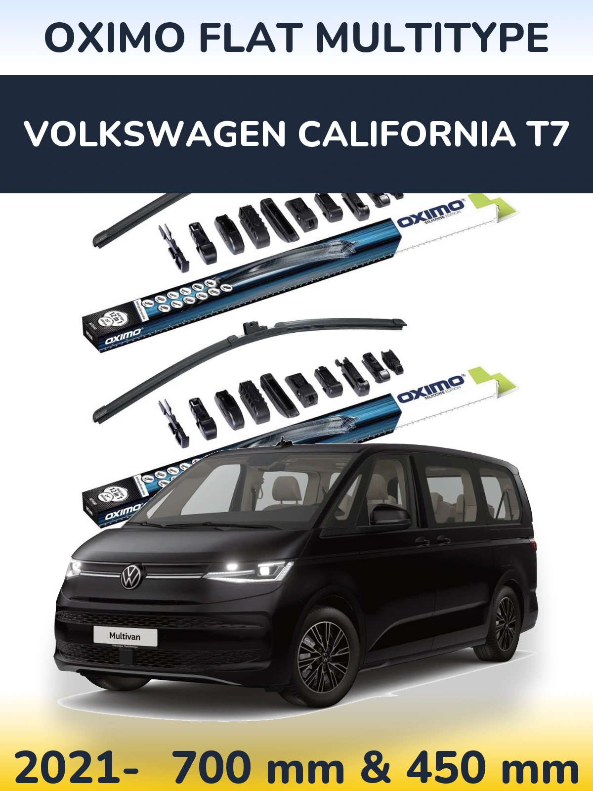 Front wiper blade set Oximo Flat MultiTypee 700 & 450 mm for Volkswagen California T7 2021-2026