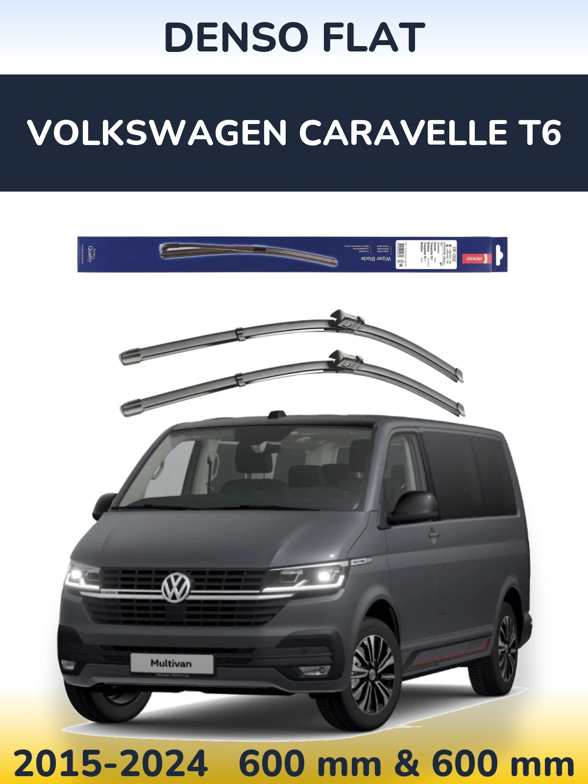 Front wiper blade set Denso Flat 600 & 600 mm for Volkswagen Caravelle T6 2015-2024