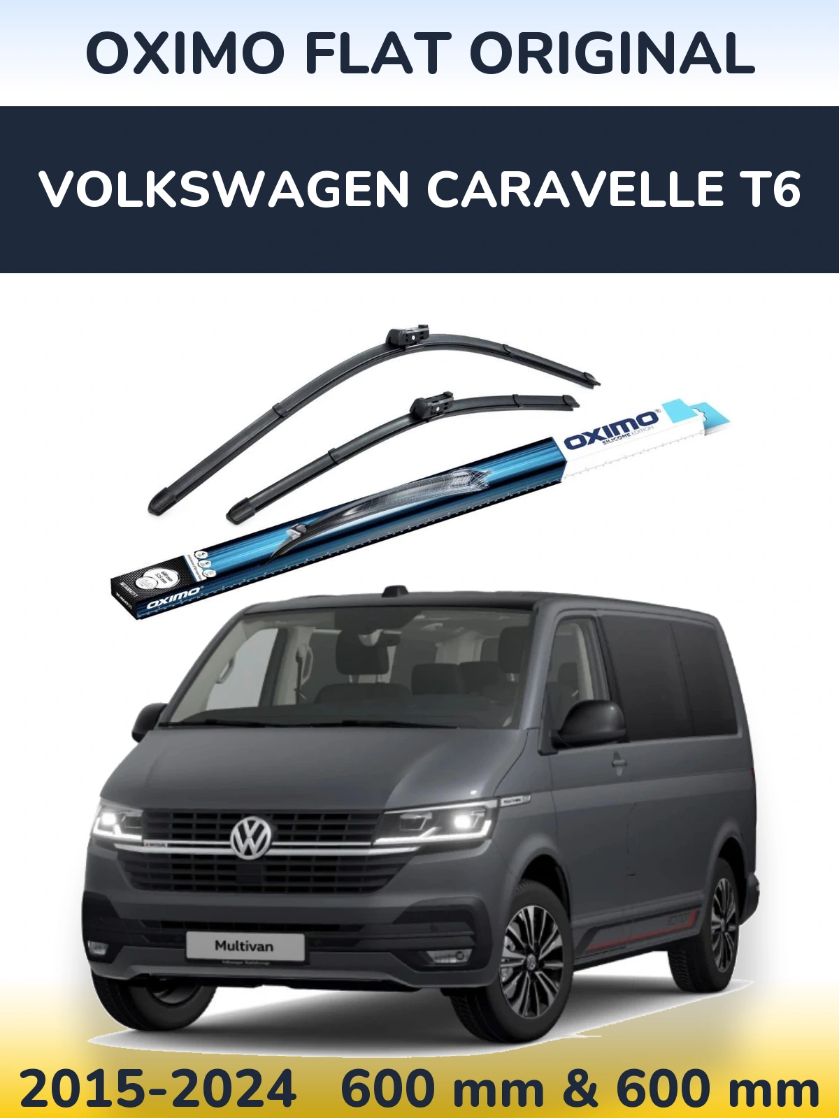 Front wiper blade set Oximo Flat Original 600 & 600 мм for Volkswagen Caravelle T6 2015-2024