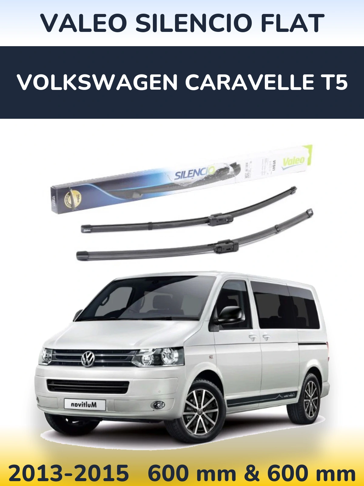 Front wiper blade set Valeo Silencio Flat 600 & 600 мм for Volkswagen Caravelle T5 2013-2015