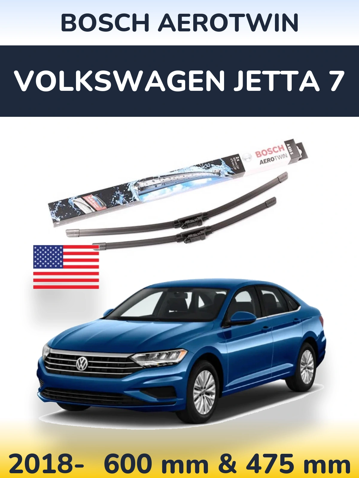 Front wiper blade set BOSCH AeroTwin 600 & 475 мм for Volkswagen Jetta 7 2018-2026