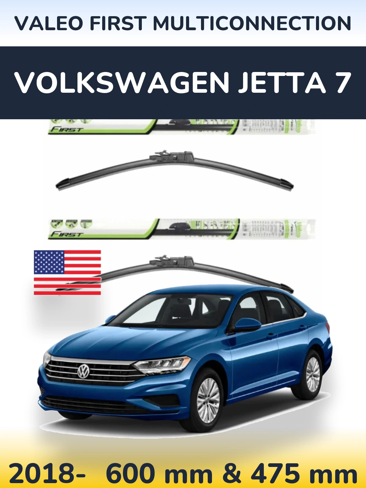 Комплект передніх щіток Valeo First MultiConnection 600 & 475 мм для Volkswagen Jetta 7 2018-2026