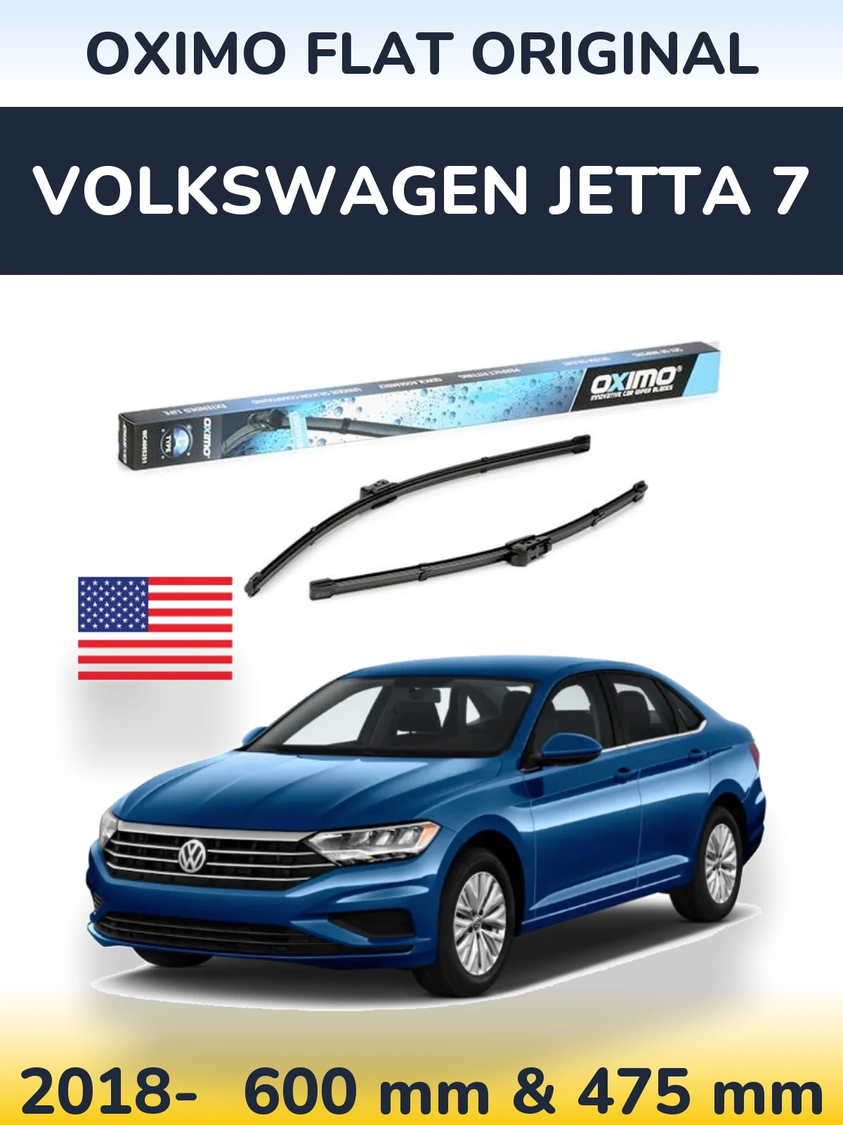 Front wiper blade set Oximo Flat Original 600 & 475 мм for Volkswagen Jetta 7 2018-2026