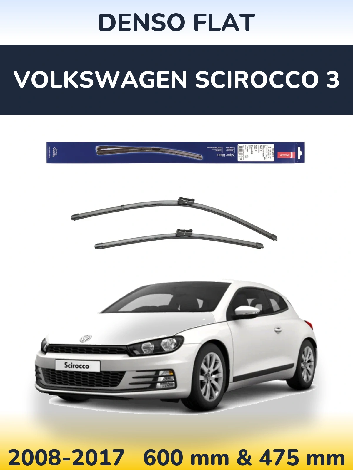 Front wiper blade set Denso Flat 600 & 475 мм for Volkswagen Scirocco 3 2008-2017