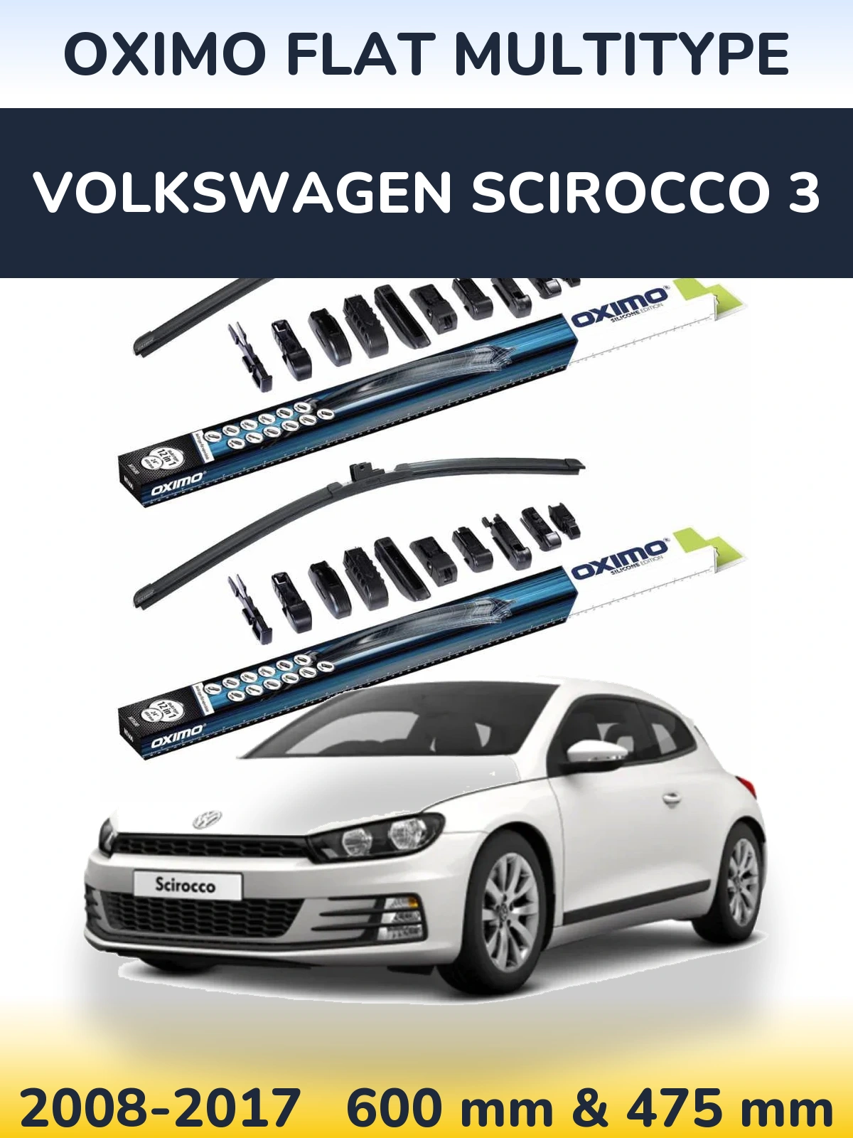 Front wiper blade set Oximo Flat MultiTypee 600 & 475 мм for Volkswagen Scirocco 3 2008-2017