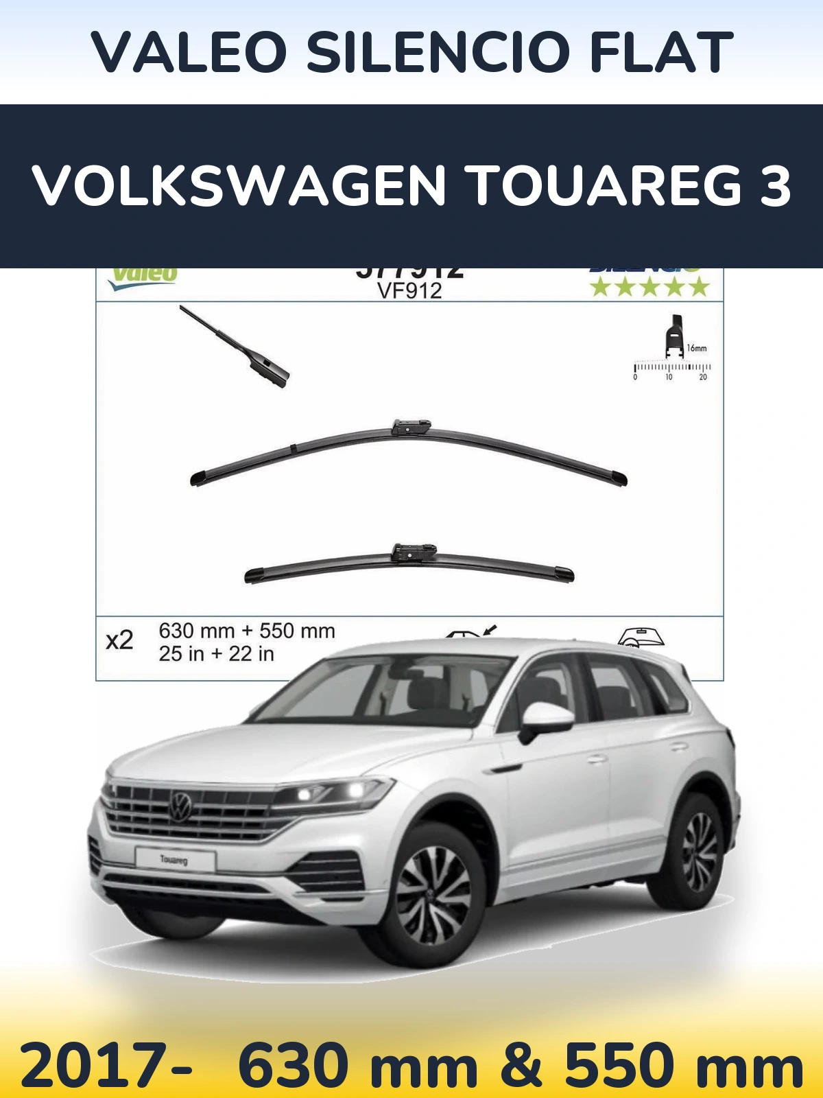 Komplet przednich wycieraczek Valeo Silencio Flat 630 & 550 mm do Volkswagen Touareg 3 2017-2026