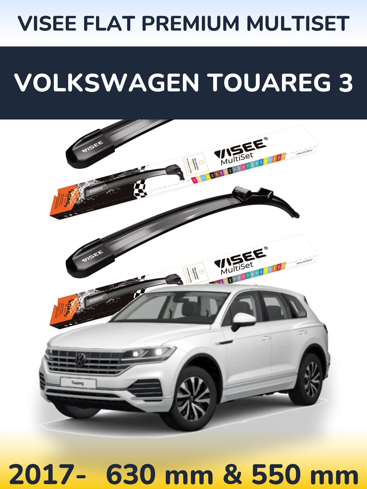 Front wiper blade set VISEE FLAT PREMIUM MultiSet 630 & 550 мм for Volkswagen Touareg 3 2017-2026