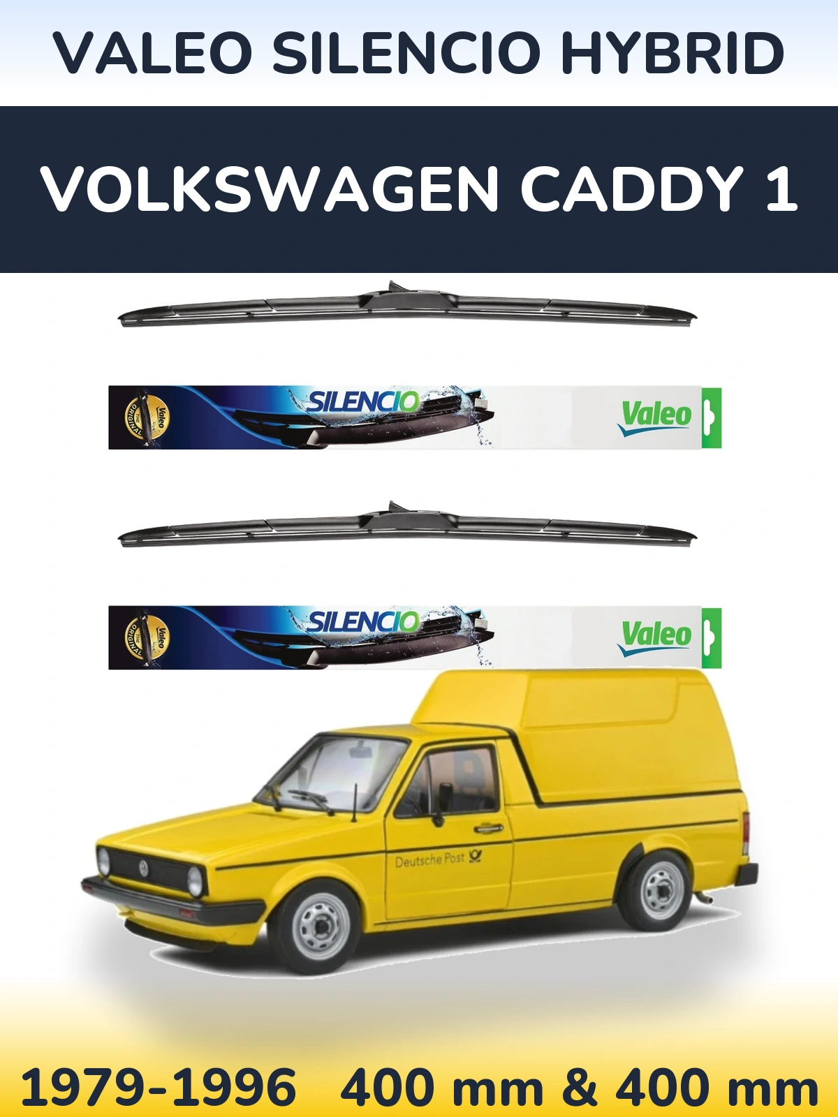 Front wiper blade set Valeo Silencio Hybrid 400 & 400 мм for Volkswagen Caddy 1 1979-1996
